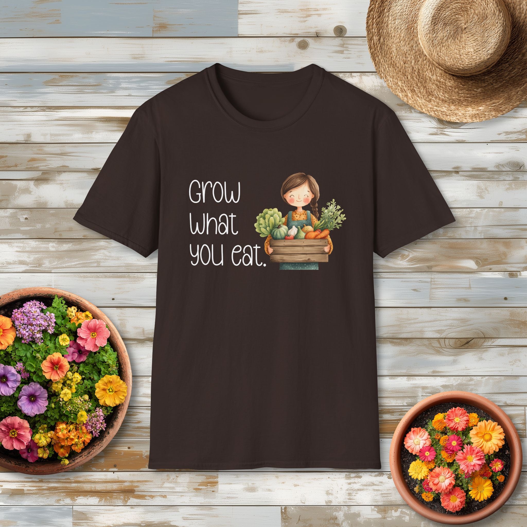 Grow What You Eat, Cartoon Gardener T-Shirt