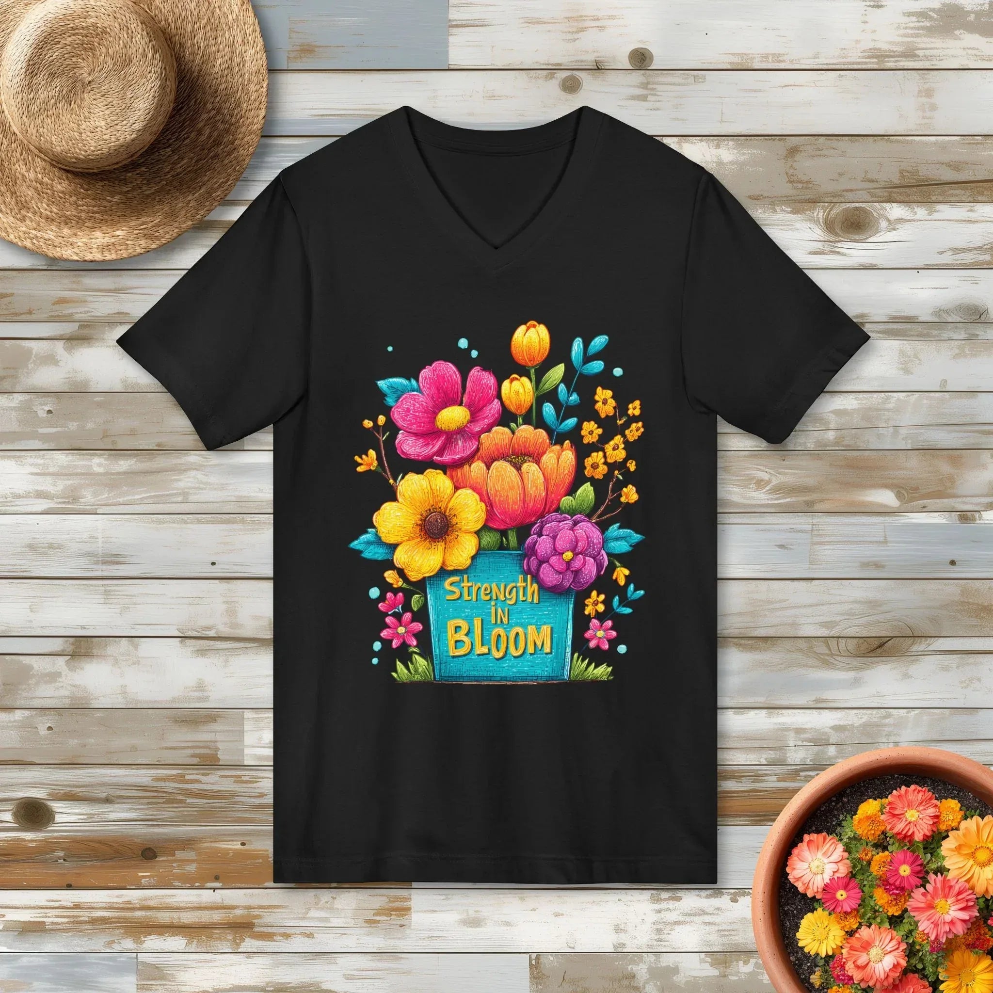 Pop Art Strength in Bloom V-Neck T-Shirt