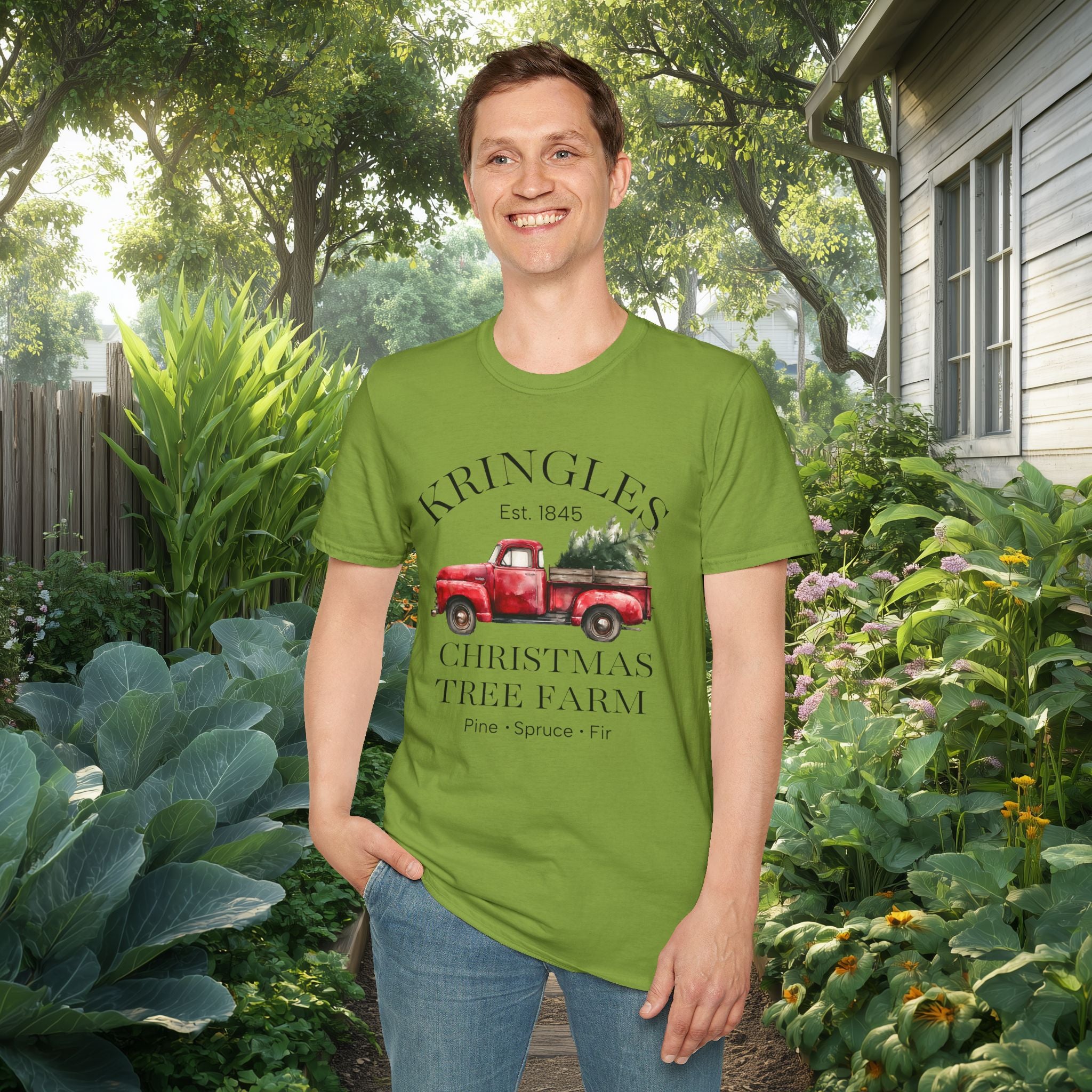 Kringles Christmas Tree Farm Tee with Vintage Farm Style