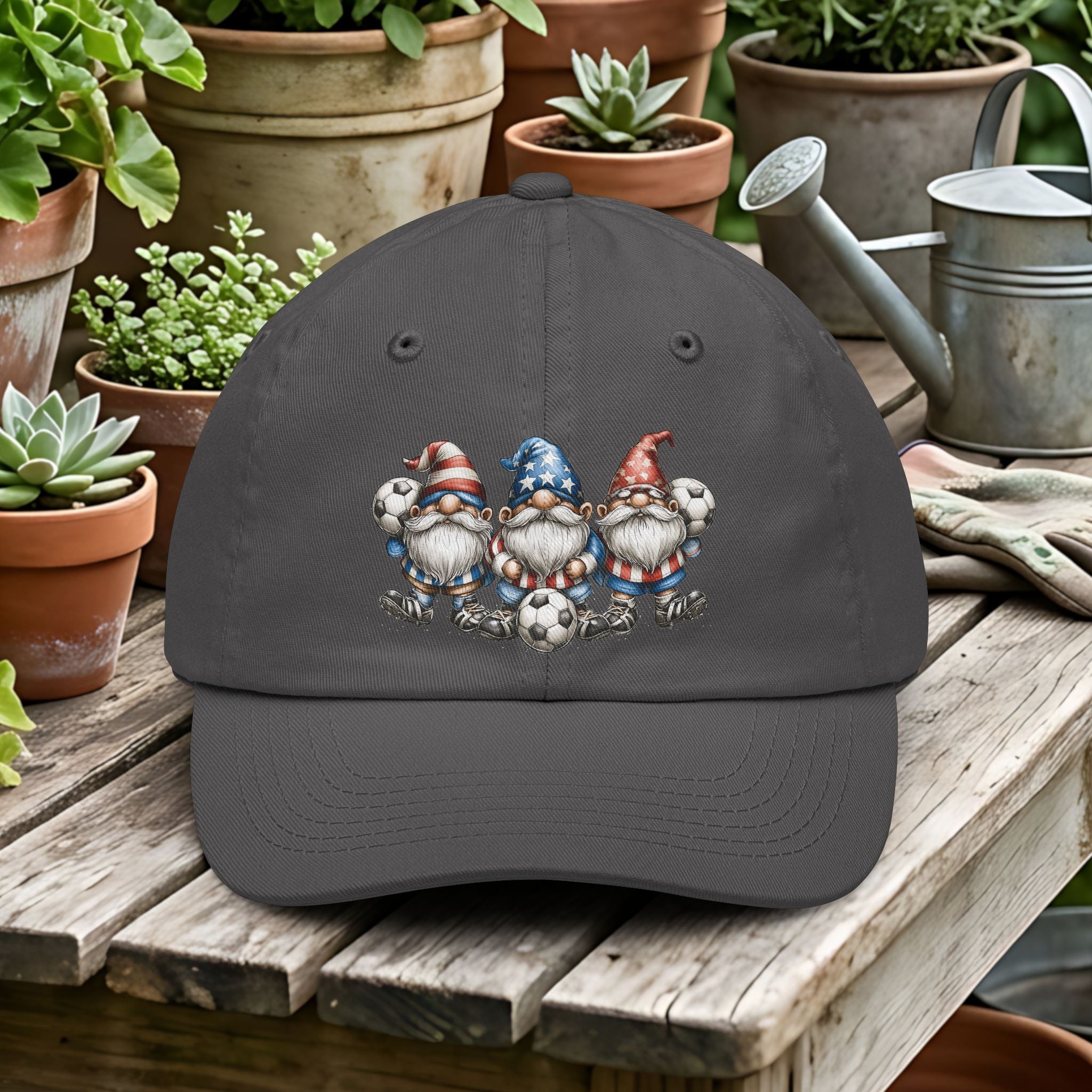 Patriotic Soccer Gnome Trio Dad Hat