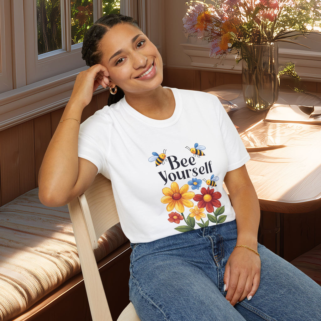 Bee Yourself Cartoon Bees and Flowers T-shirt for Nature and Bee Lovers