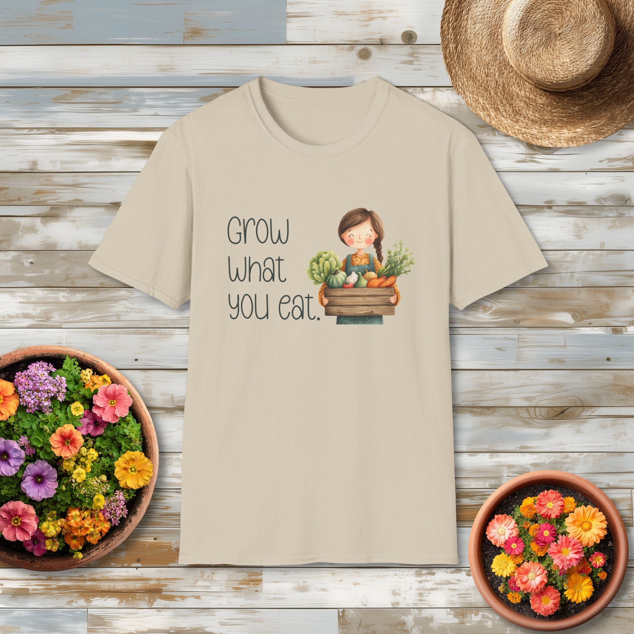 Grow What You Eat, Cartoon Gardener T-Shirt