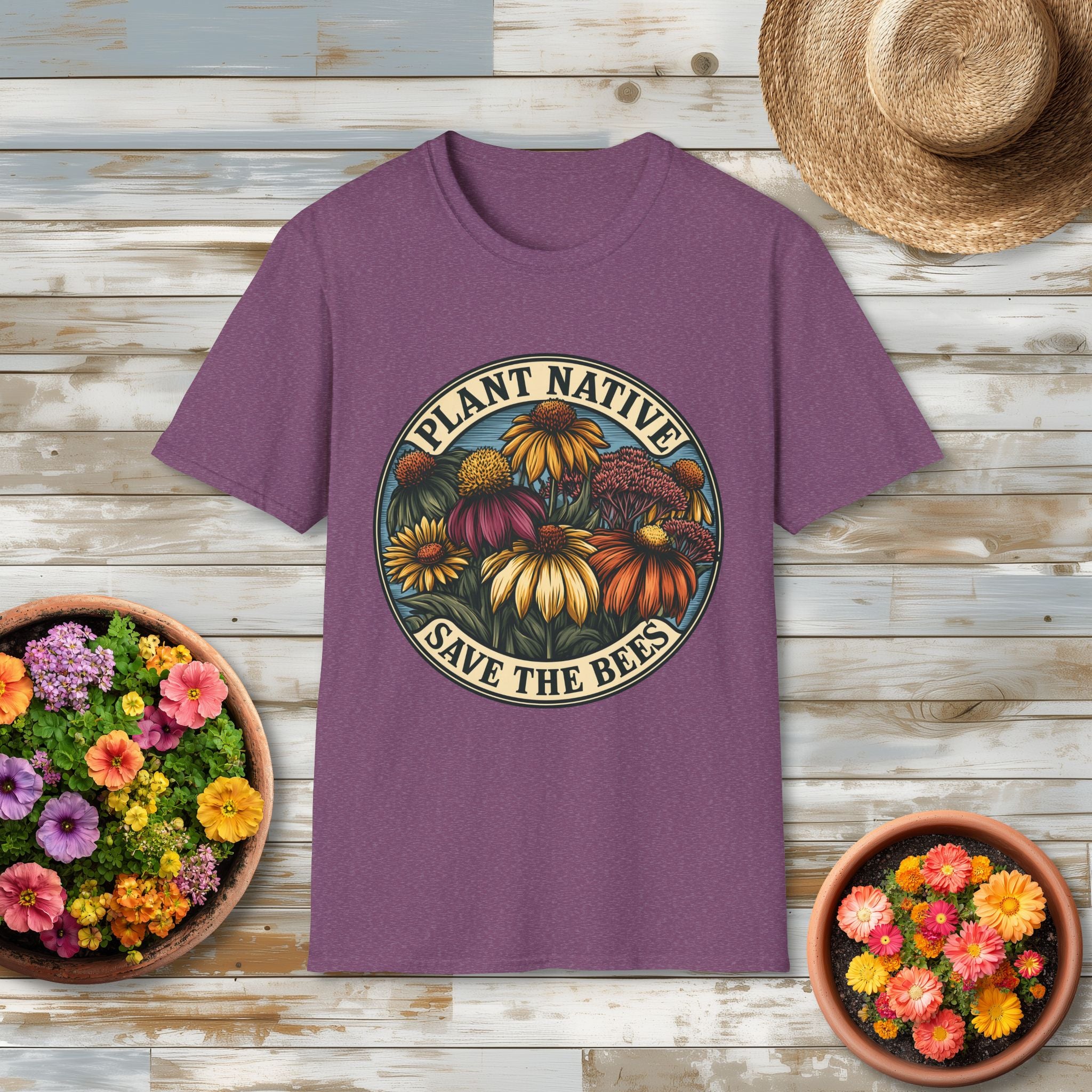 Plant Native Save the Bees T-Shirt – Retro Wildflower Pollinator Tee