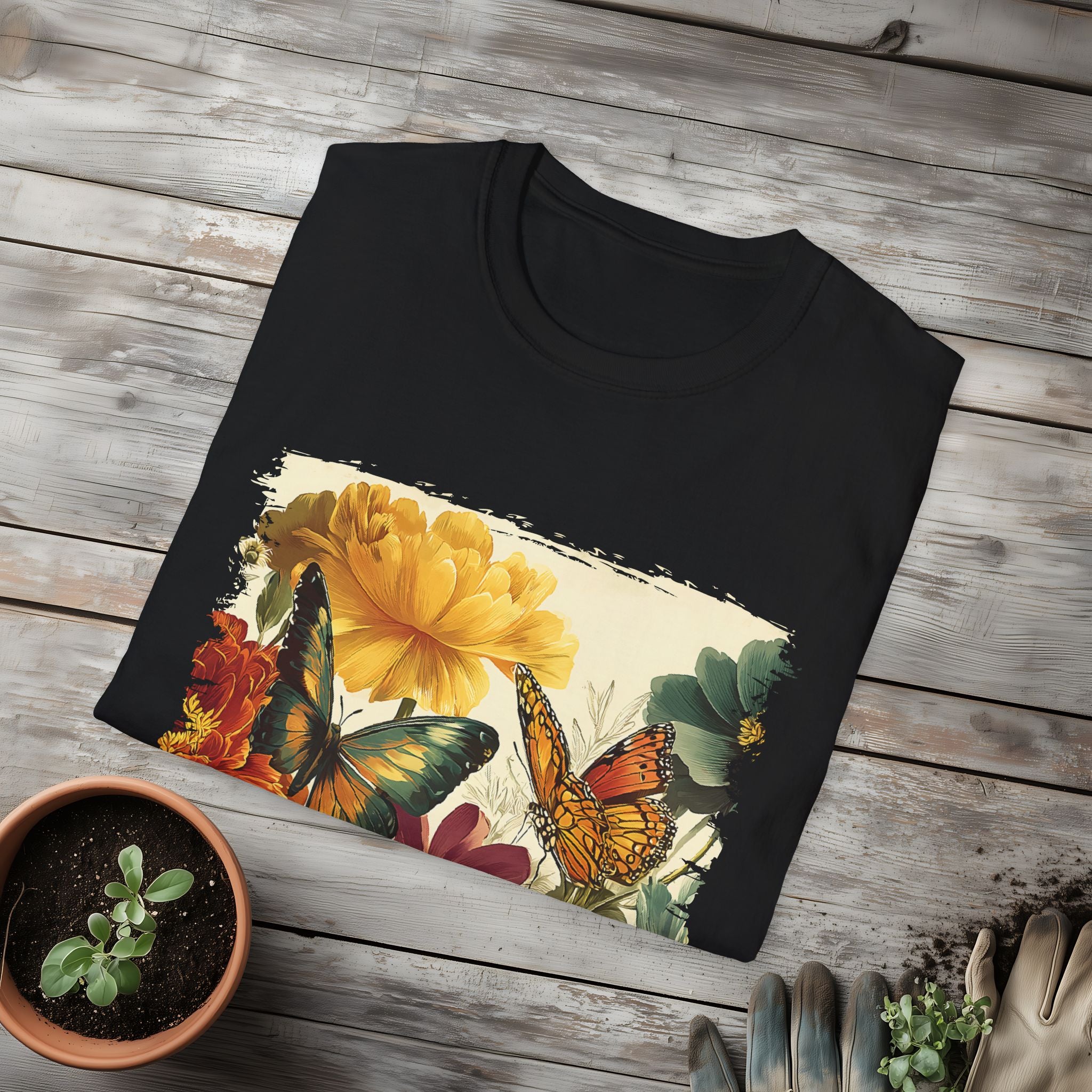 Butterflies & Blooms Retro Garden Flower T-Shirt