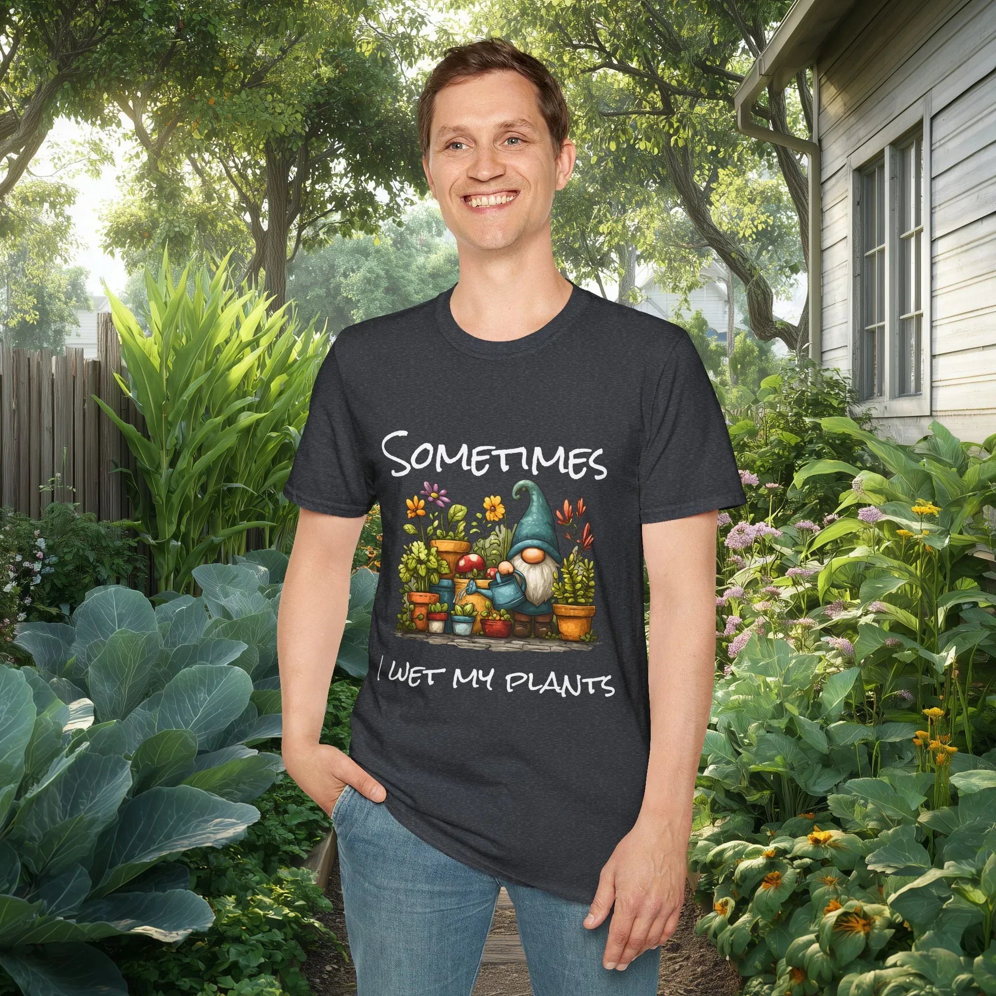 Sometimes I Wet My Plants Garden Gnome T-Shirt – Bee in Bloom