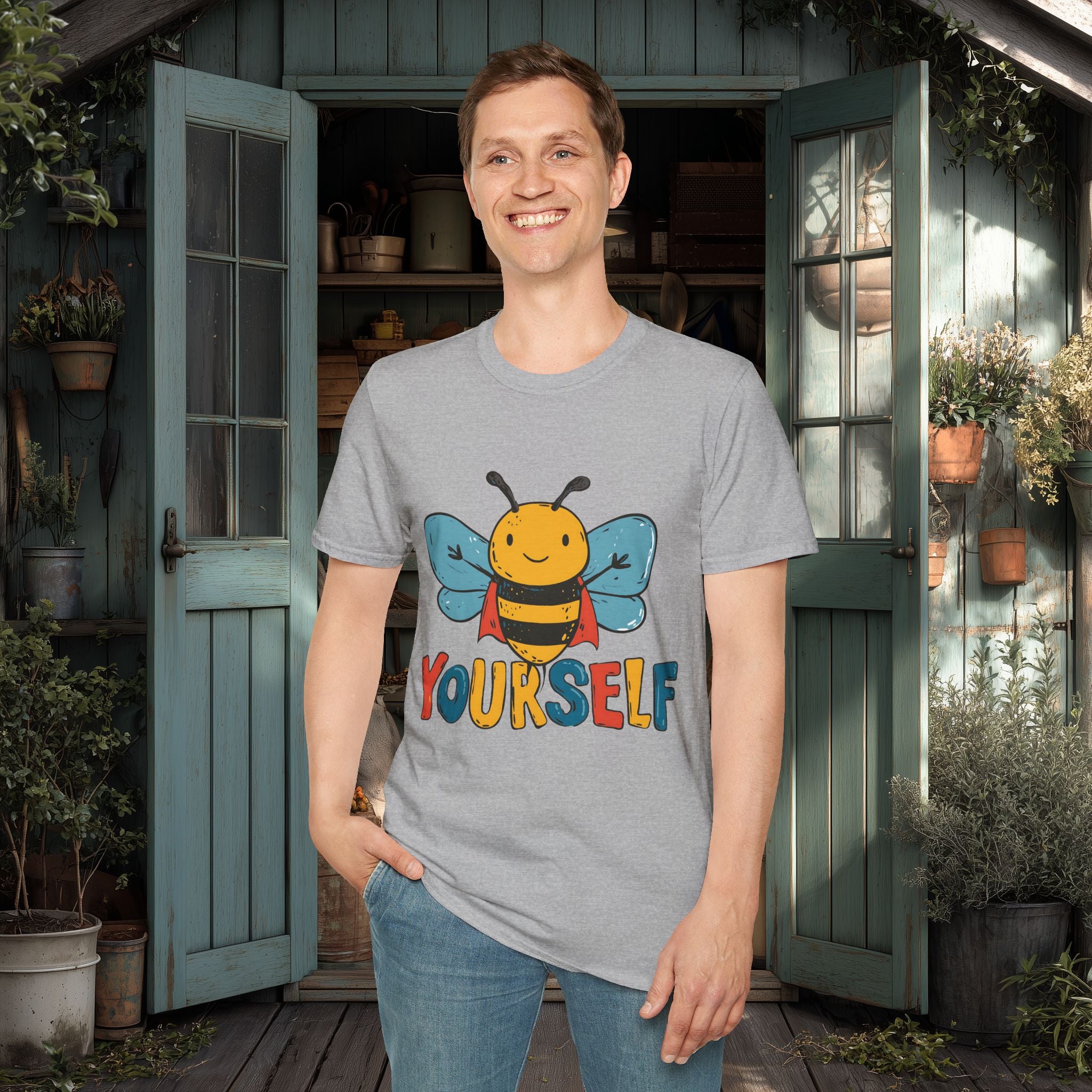 Cartoon Bee Yourself Unisex T-Shirt for Gardeners, Nature Lovers, Yoga Enthusiasts