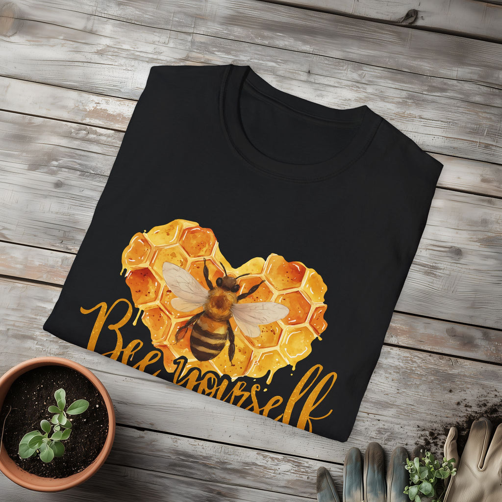 Sweet Honeycomb Heart Bee Yourself Unisex T-Shirt for Gardeners, Nature Lovers, Bee Enthusiasts