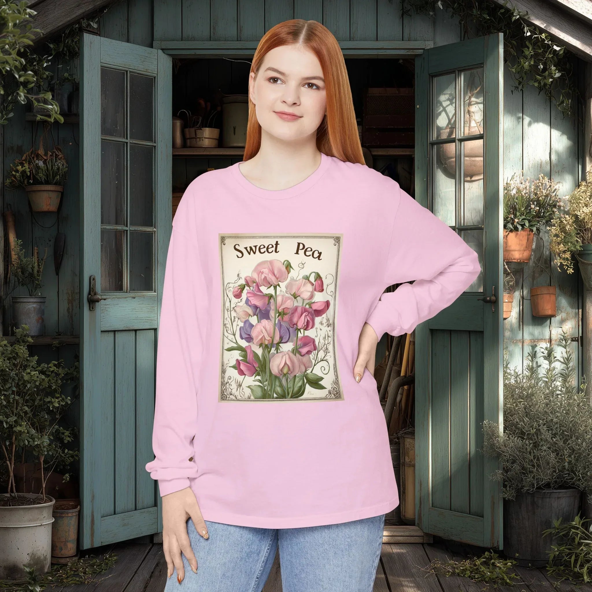 Sweet Peas Vintage Seed Packet Long Sleeve Tee