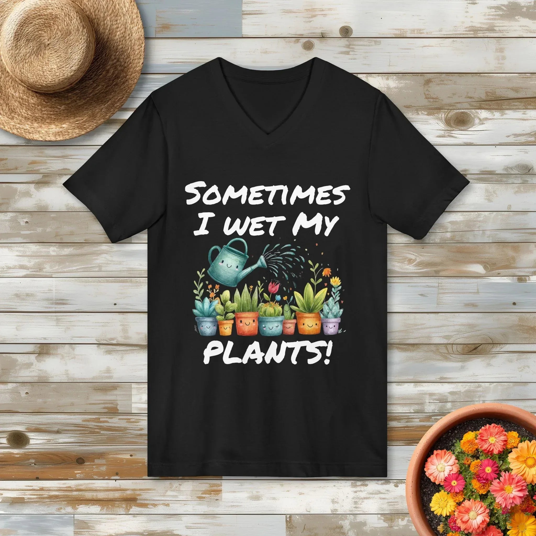 Cartoon Sometimes I Wet My Plants V-Neck T-Shirt