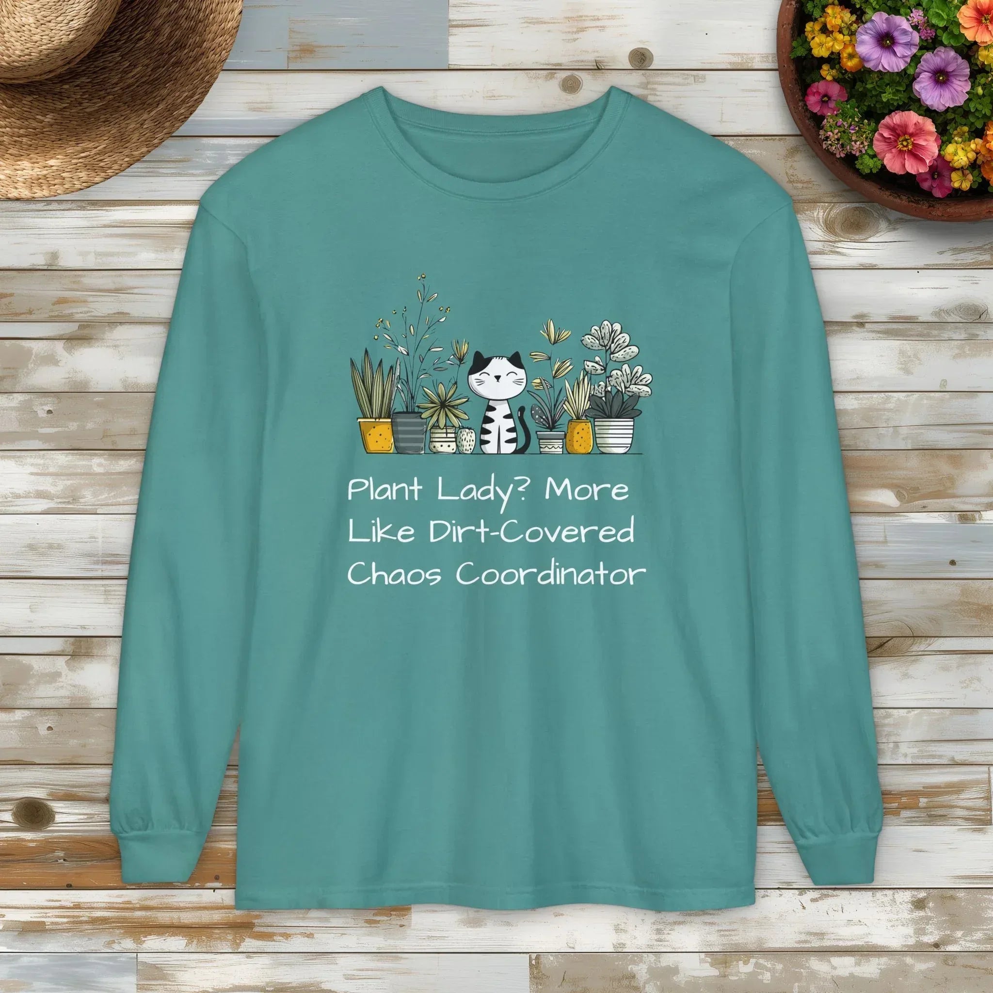 Plant Lady Chaos Coordinator - Cat & Plants Long Sleeve Tee