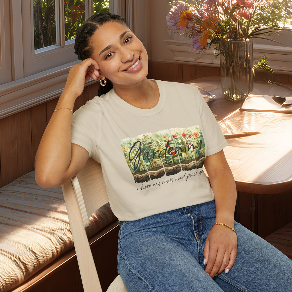 Where My Roots and Peace Grow T-Shirt for Gardeners