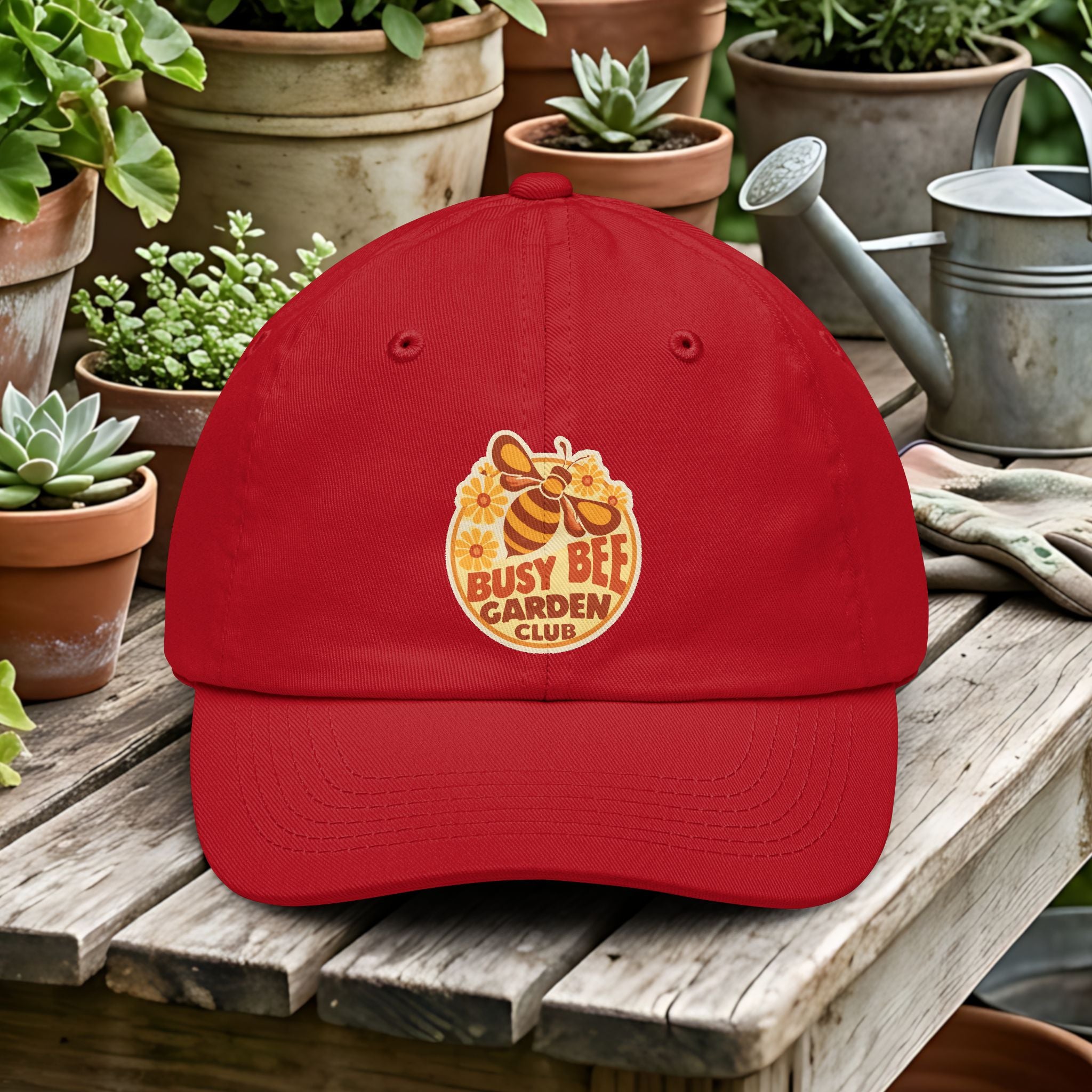 Retro Busy Bee Garden Club Emblem Dad Hat