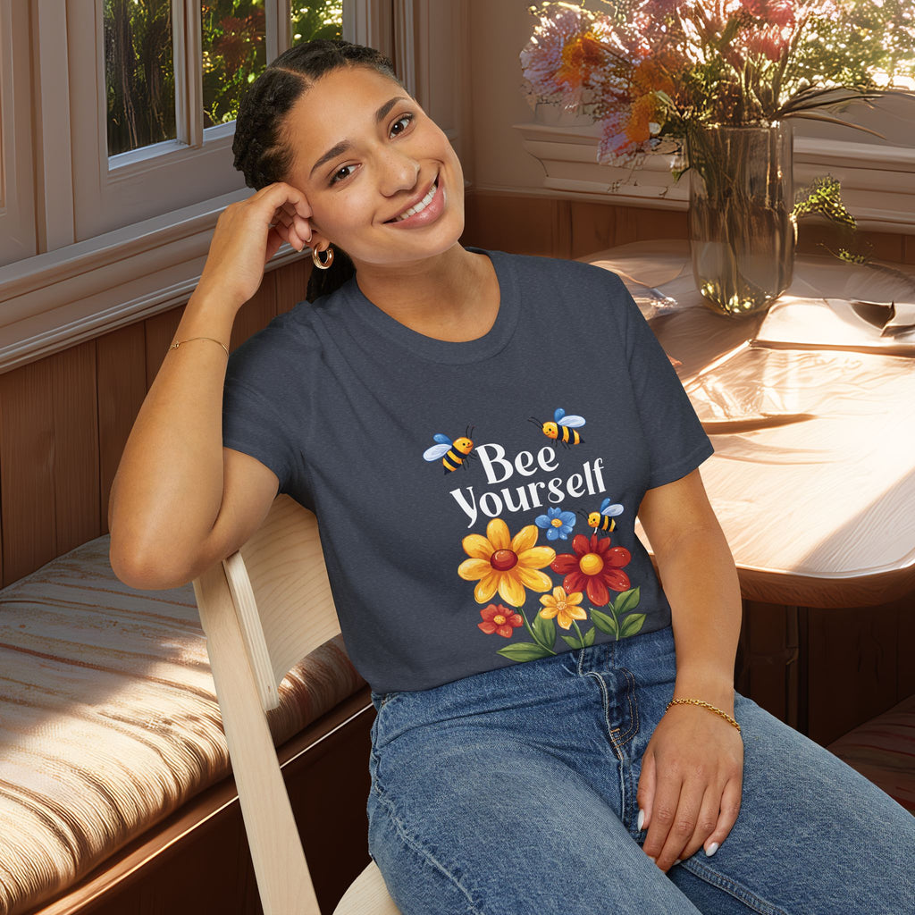 Bee Yourself Cartoon Bees and Flowers T-shirt for Nature and Bee Lovers