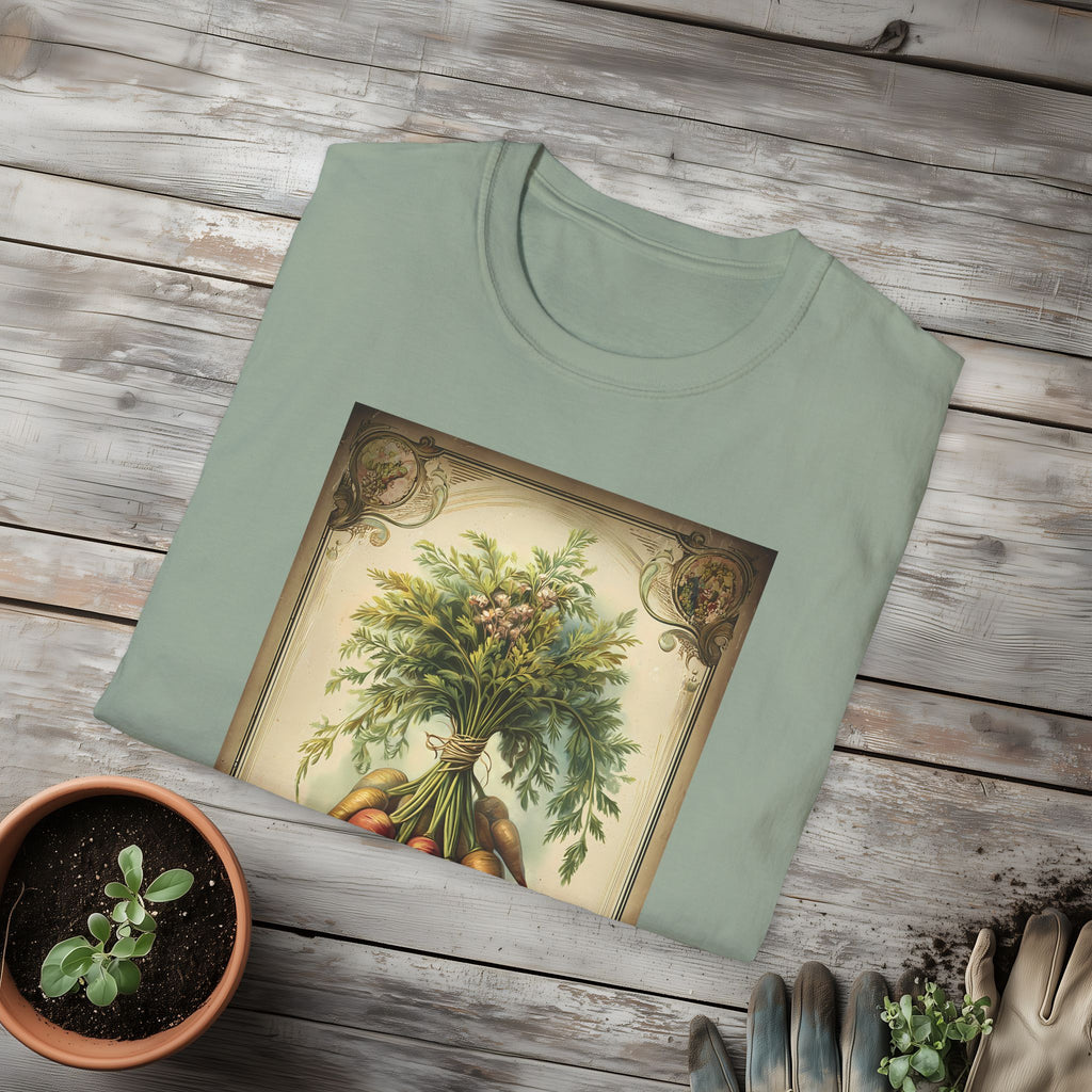 Retro Carrot Vegetable Seed Packet Unisex T-Shirt for Gardeners, Nature Lovers, Summer Casual Wear