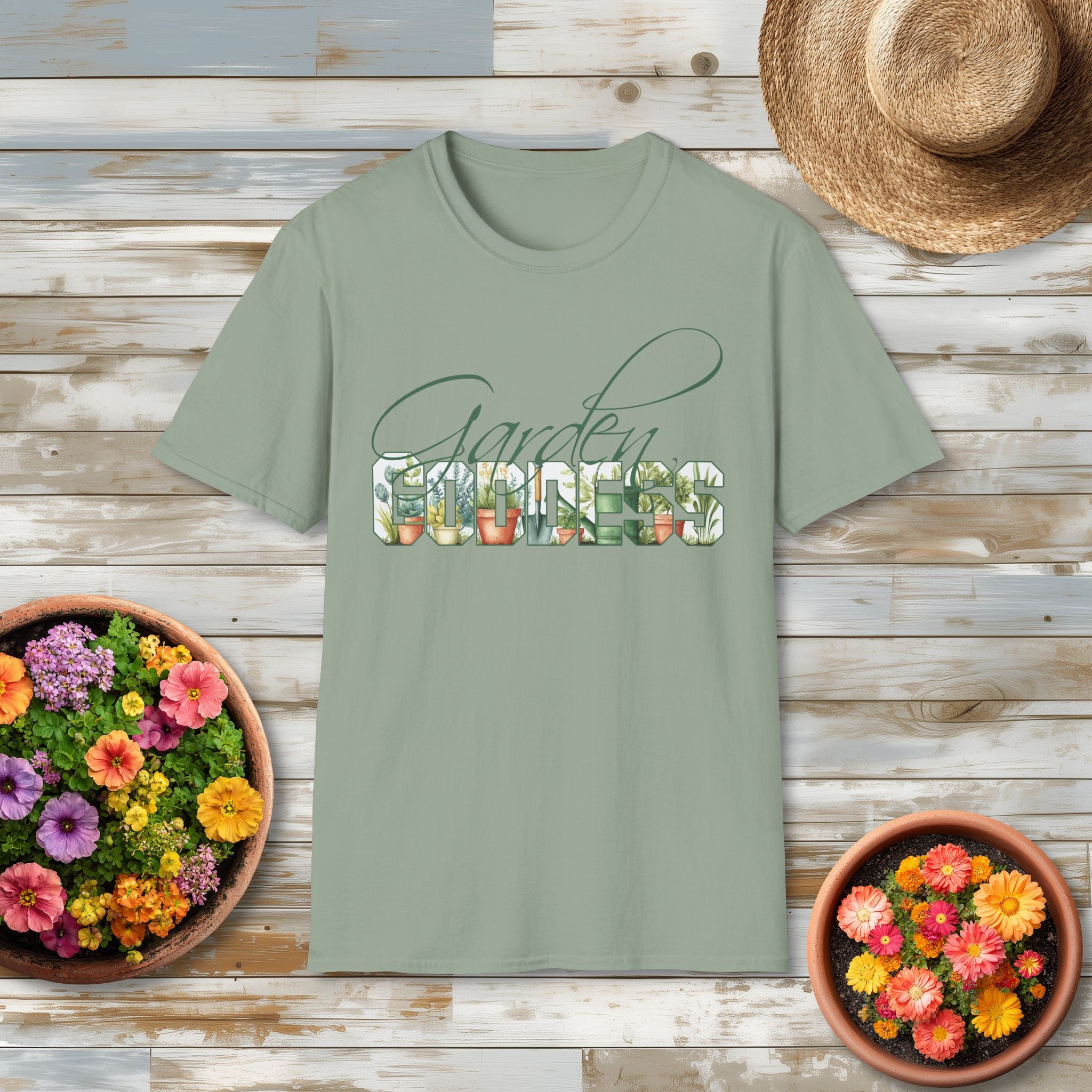 Artistic Garden Goddess T-Shirt for Plant Lovers and Gardeners