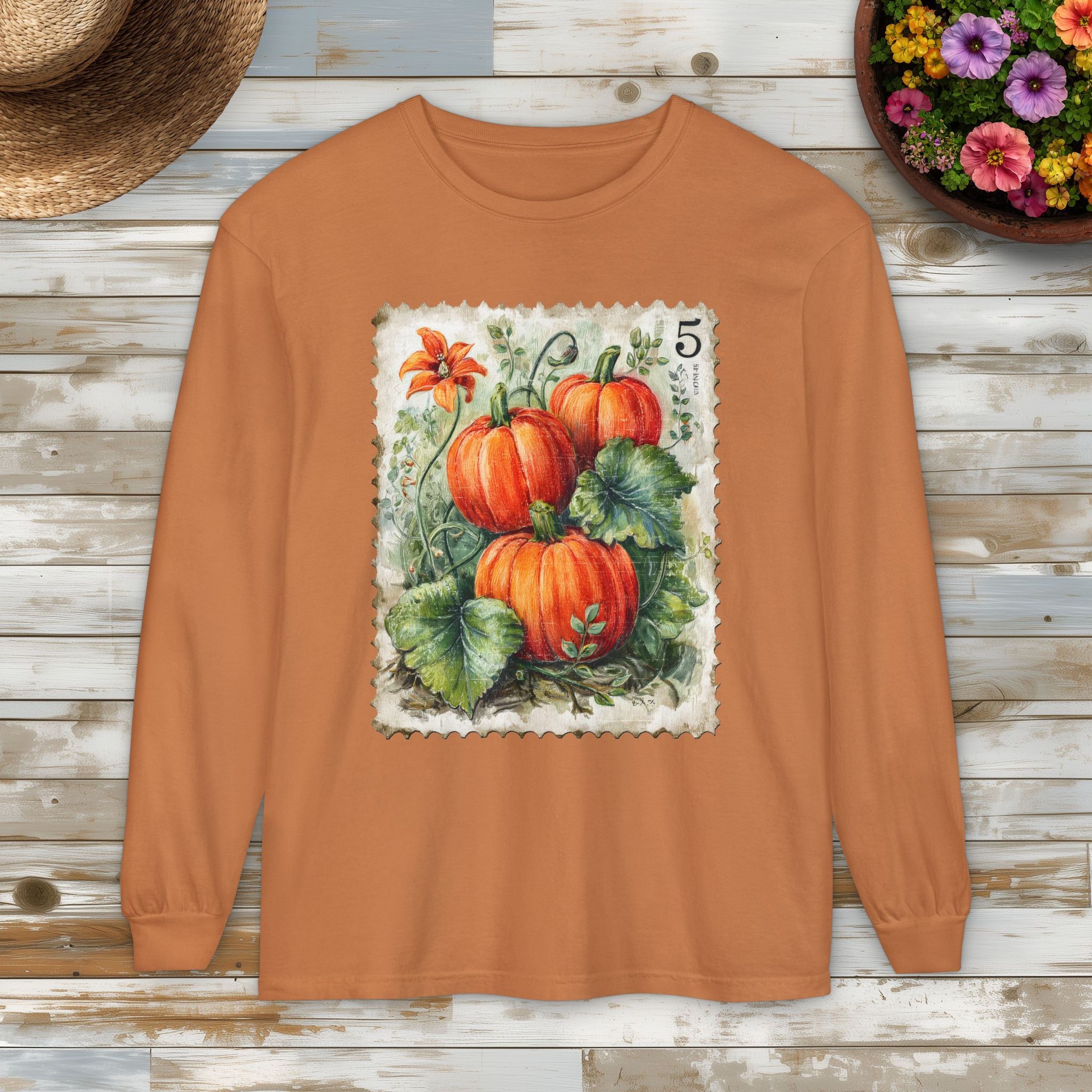 Pumpkin Trio Stamp Long Sleeve Tee