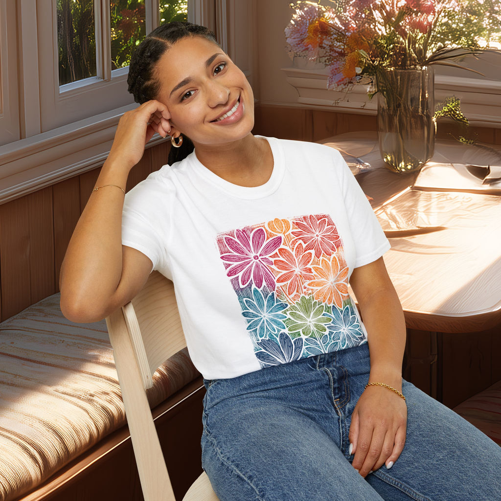 Retro 80's Rainbow Floral Collage T-Shirt