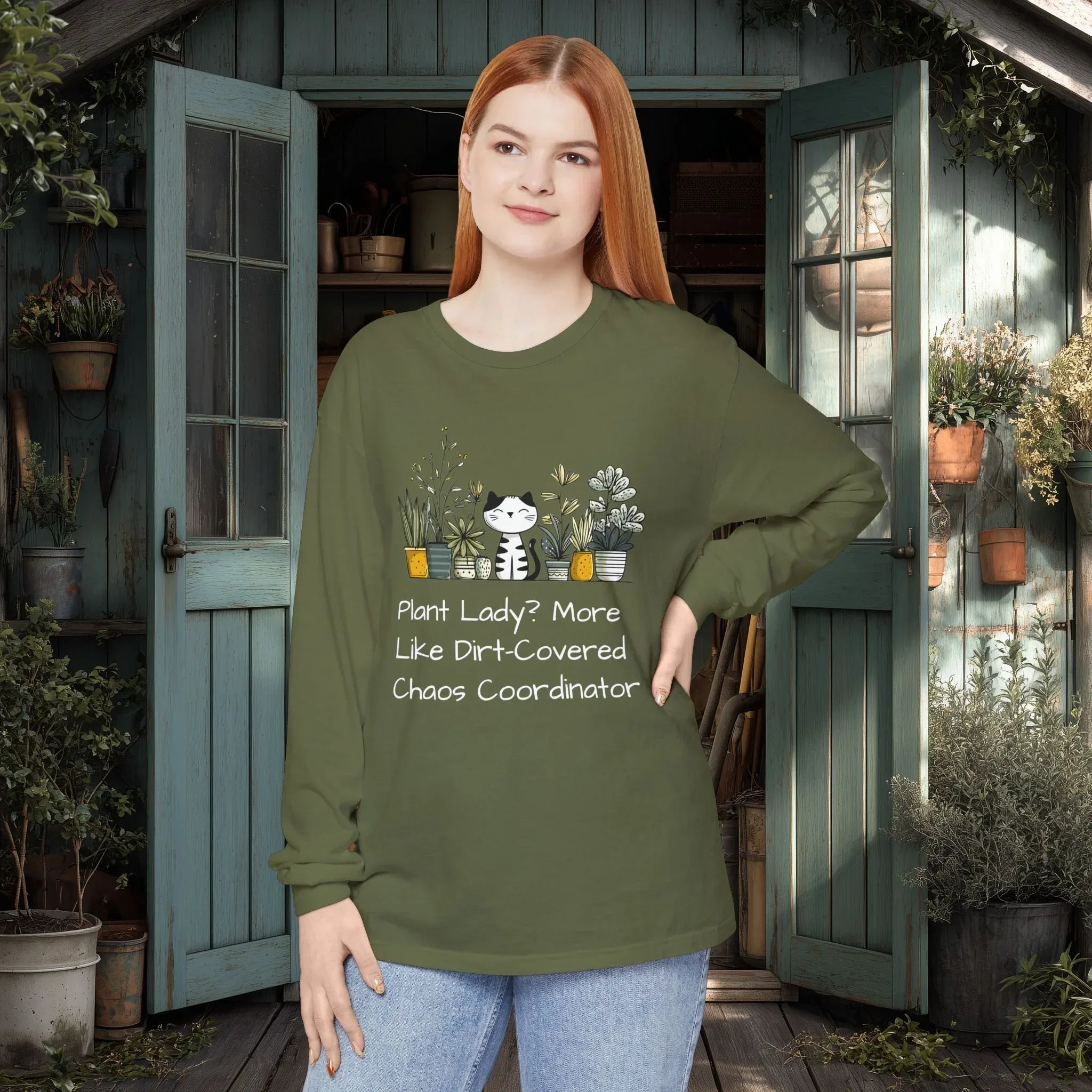 Plant Lady Chaos Coordinator - Cat & Plants Long Sleeve Tee