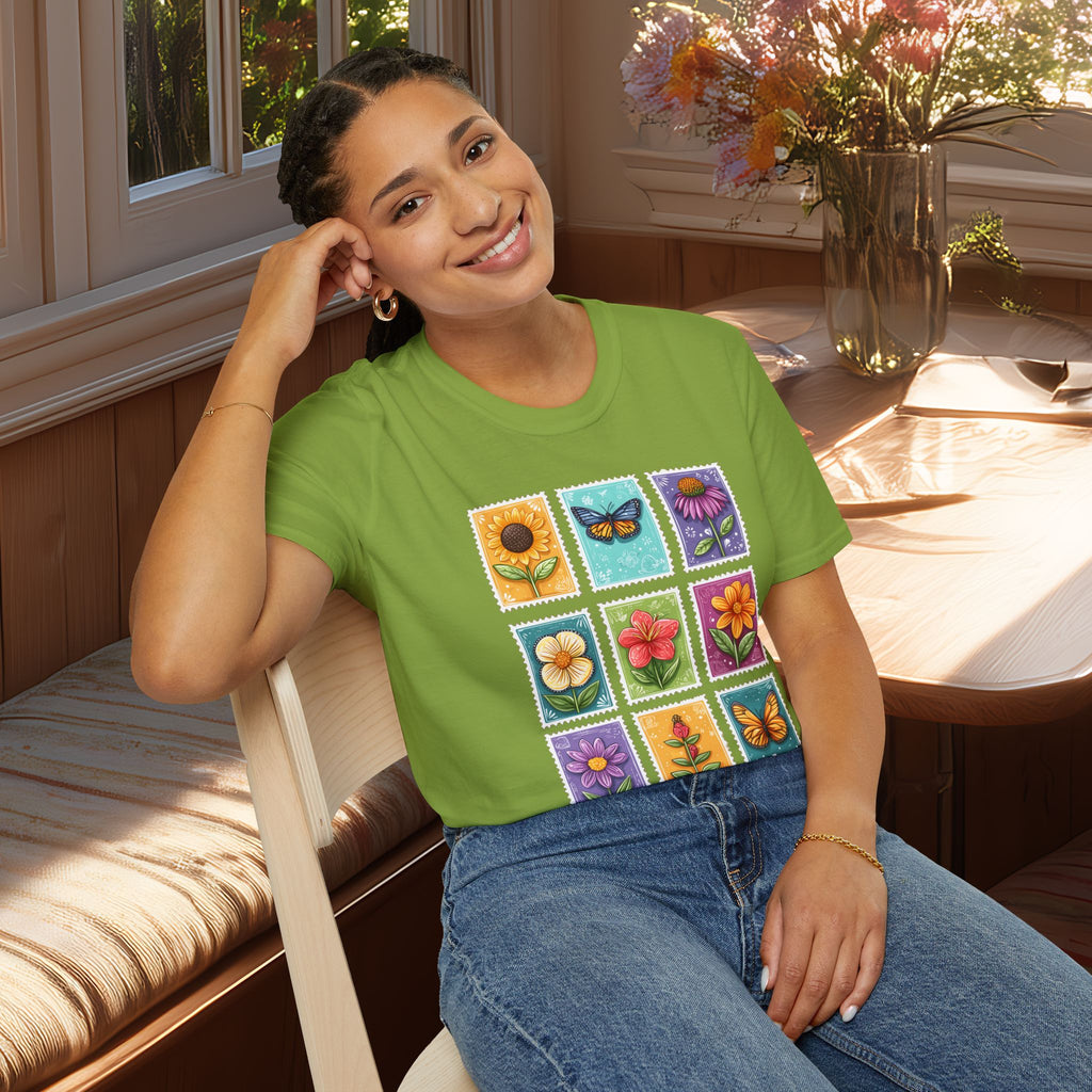Whimsical 3x3 Floral & Butterfly Stamp Collection T-Shirt