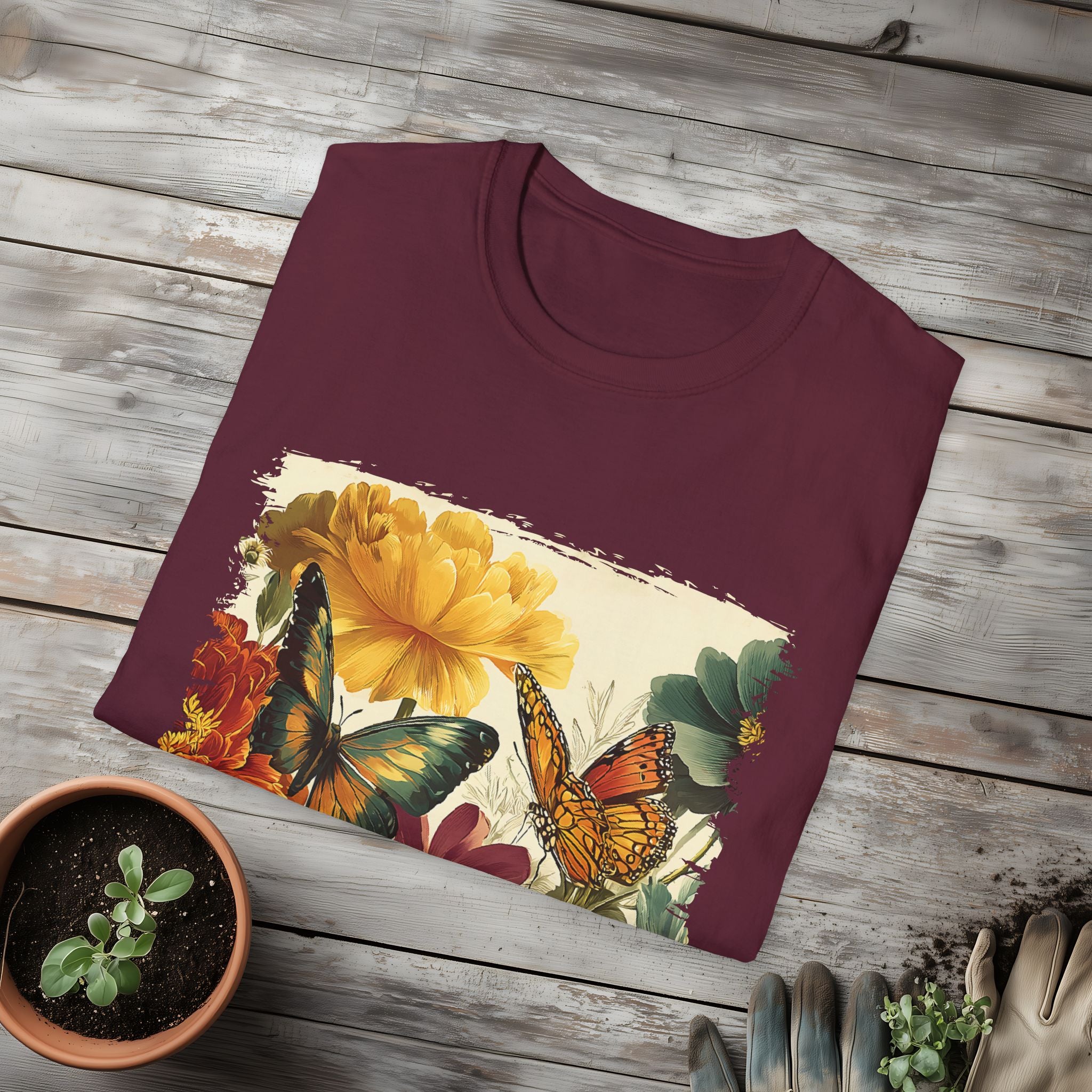 Butterflies & Blooms Retro Garden Flower T-Shirt