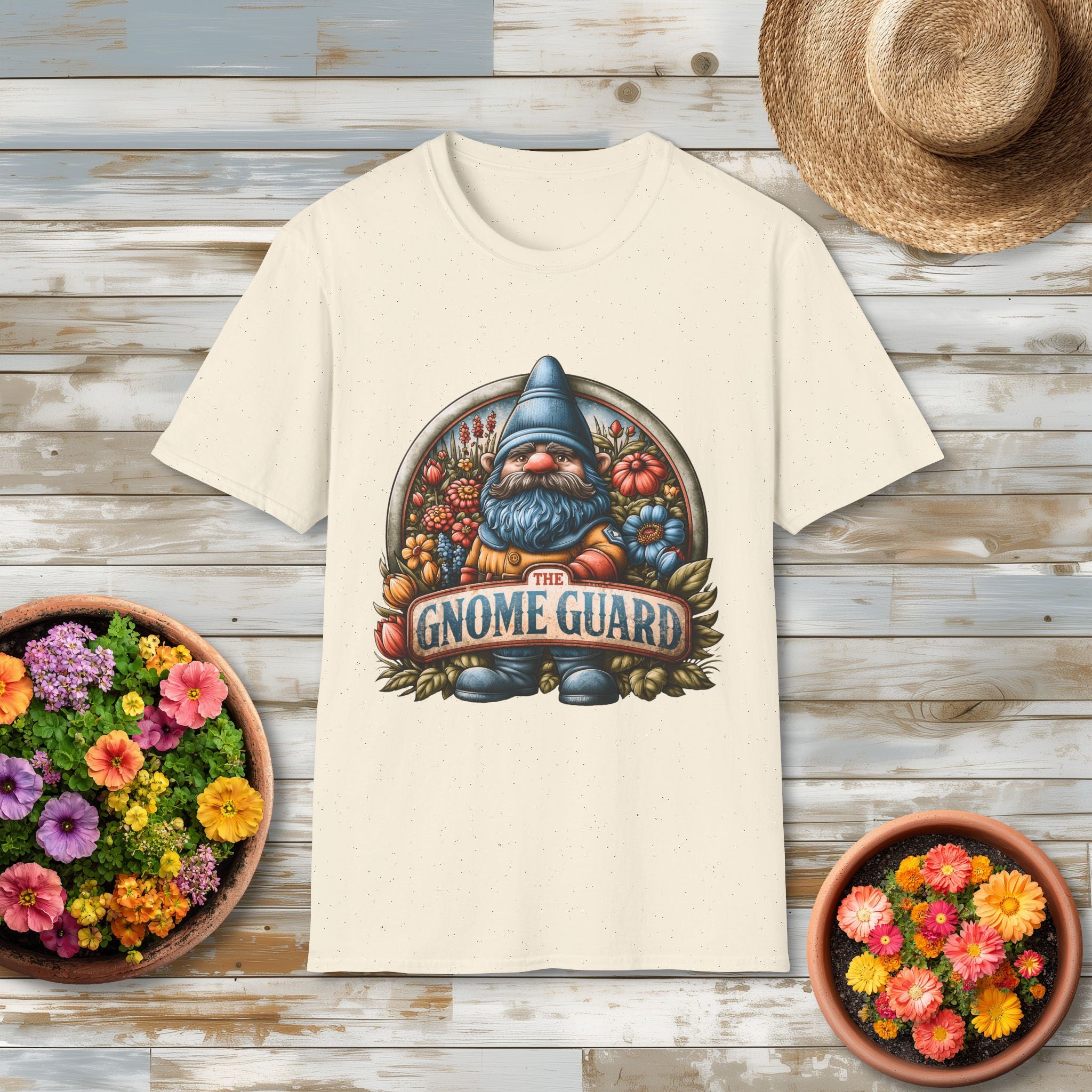 Funny Gnome Guard Garden Emblem T-shirt