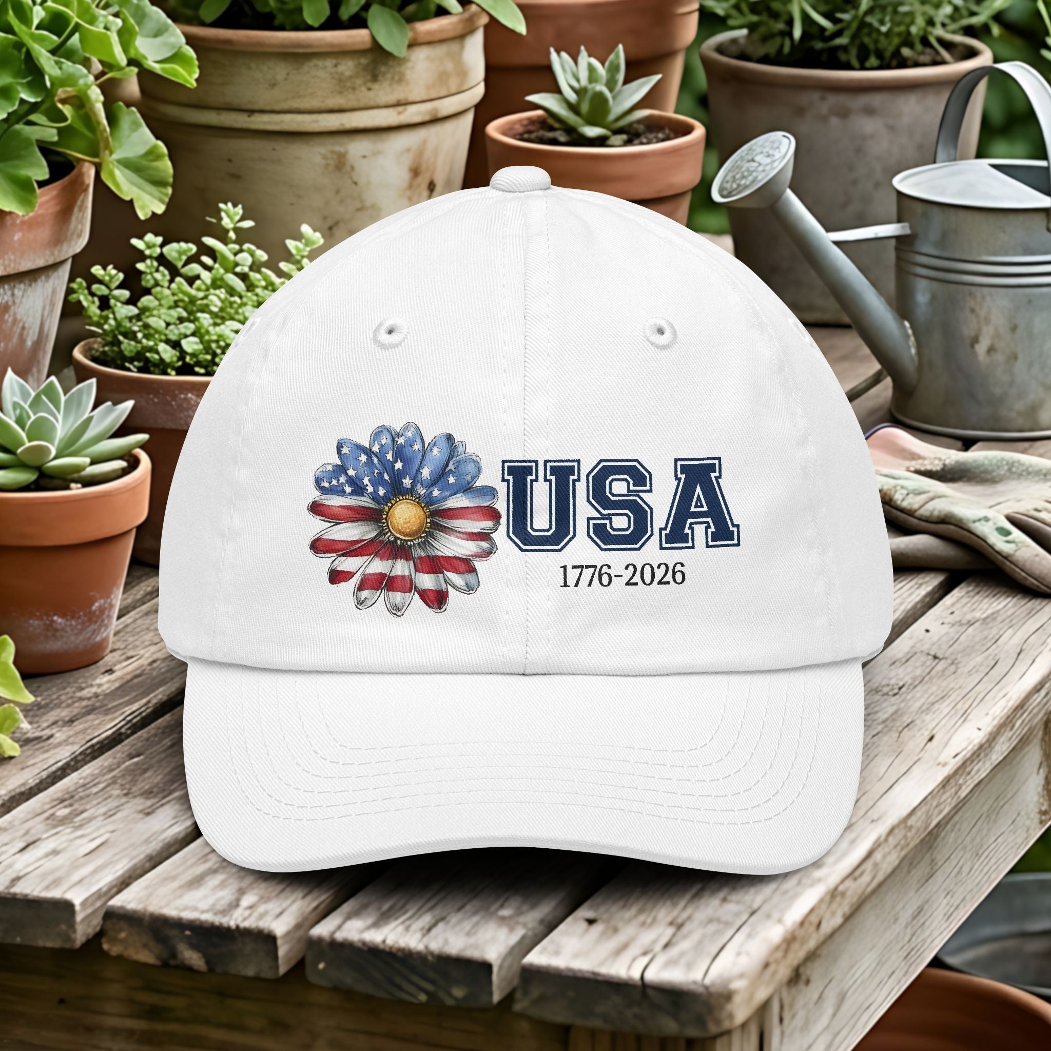 USA Flag Daisy Dad Hat – Patriotic 1776–2026