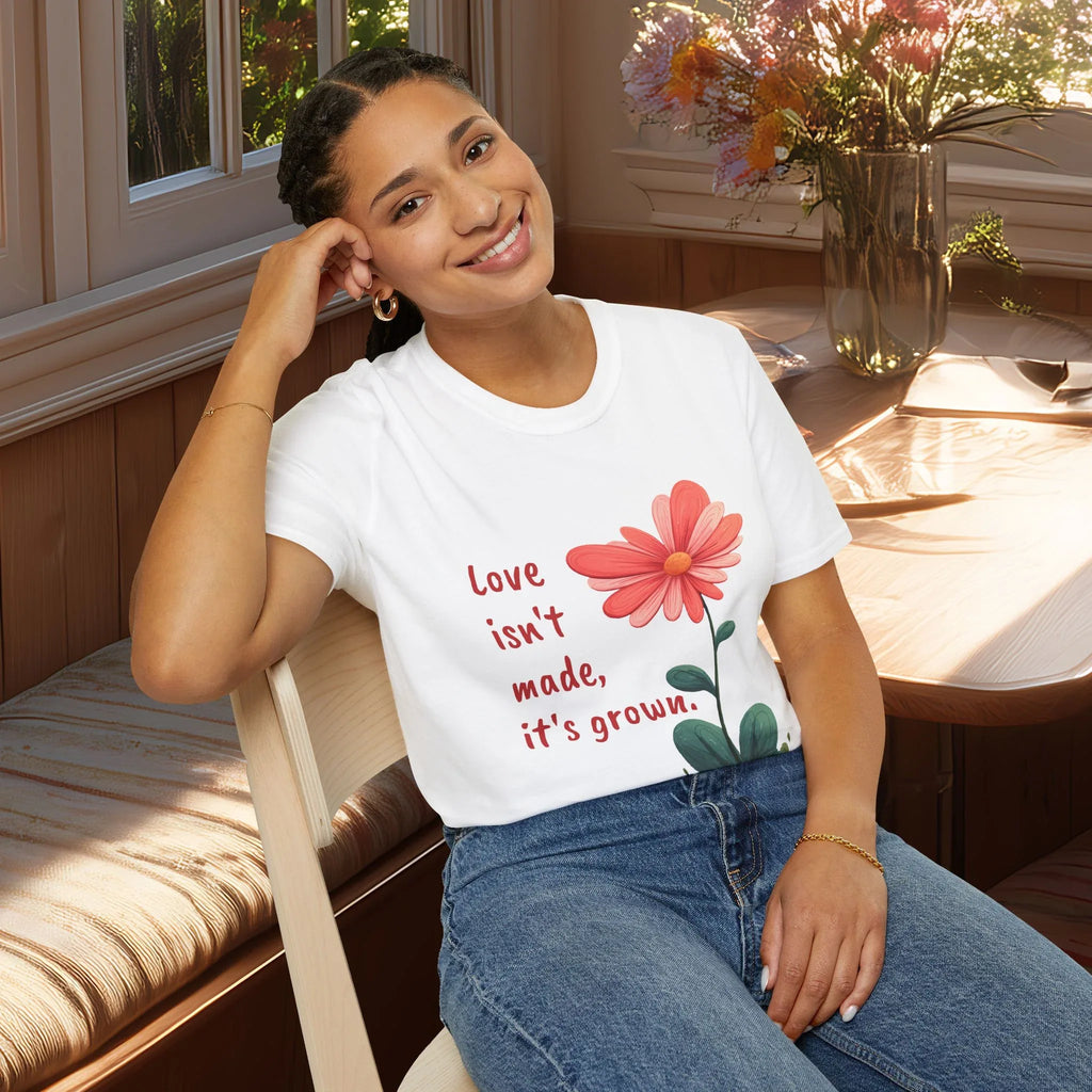 Love Isn’t Made It’s Grown T-Shirt - Whimsical Heart Flower T-Shirt
