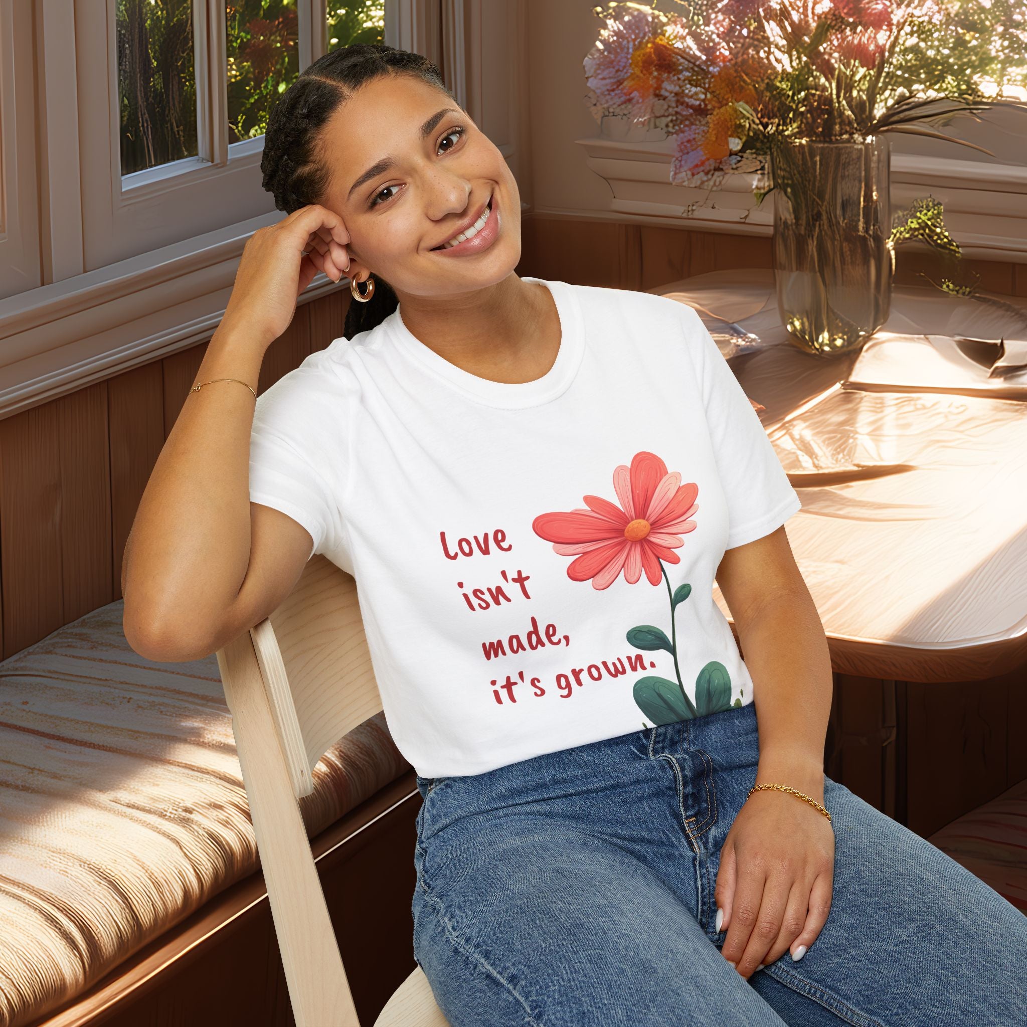 Love Isn’t Made It’s Grown Tee - Whimsical Heart Flower T-Shirt