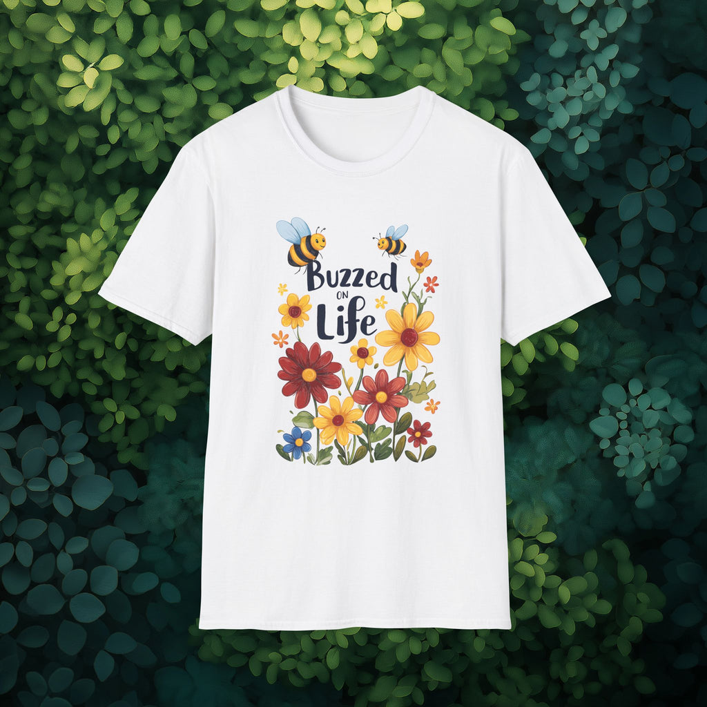 Cartoon Buzzed on Life Unisex T-Shirt for Gardeners, Nature Lovers