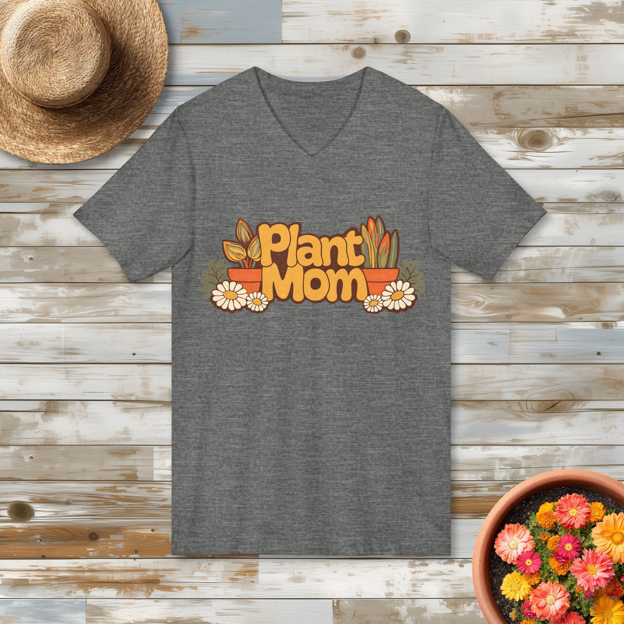 Hippy 1960s Plant Mom Floral V-Neck T-Shirt