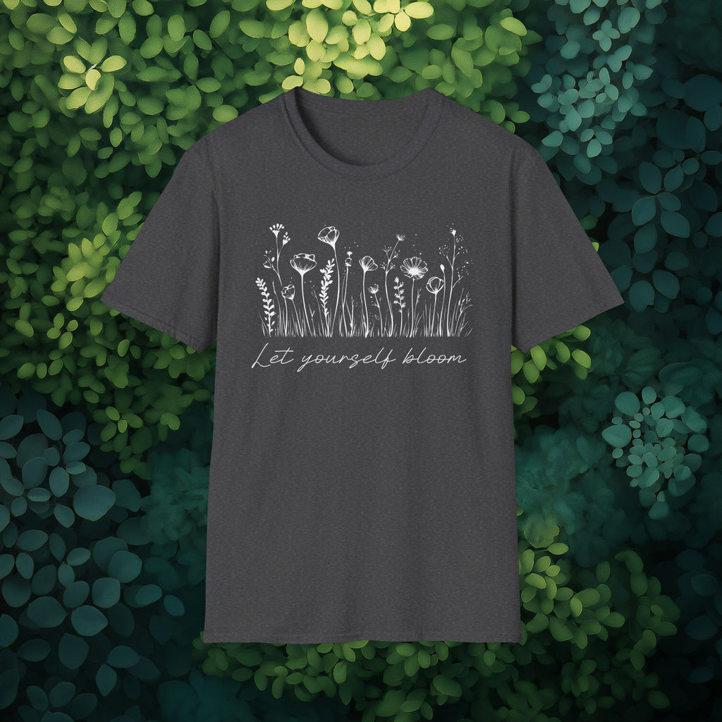 Let Yourself Bloom Motivational Wildflower Line Art T-Shirt