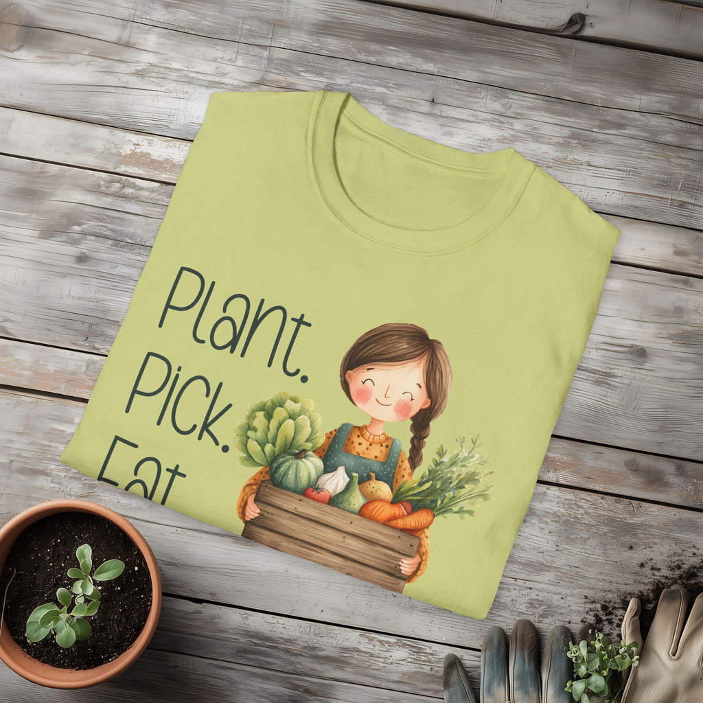 Plant Pick Eat, Cartoon Gardener T-Shirt