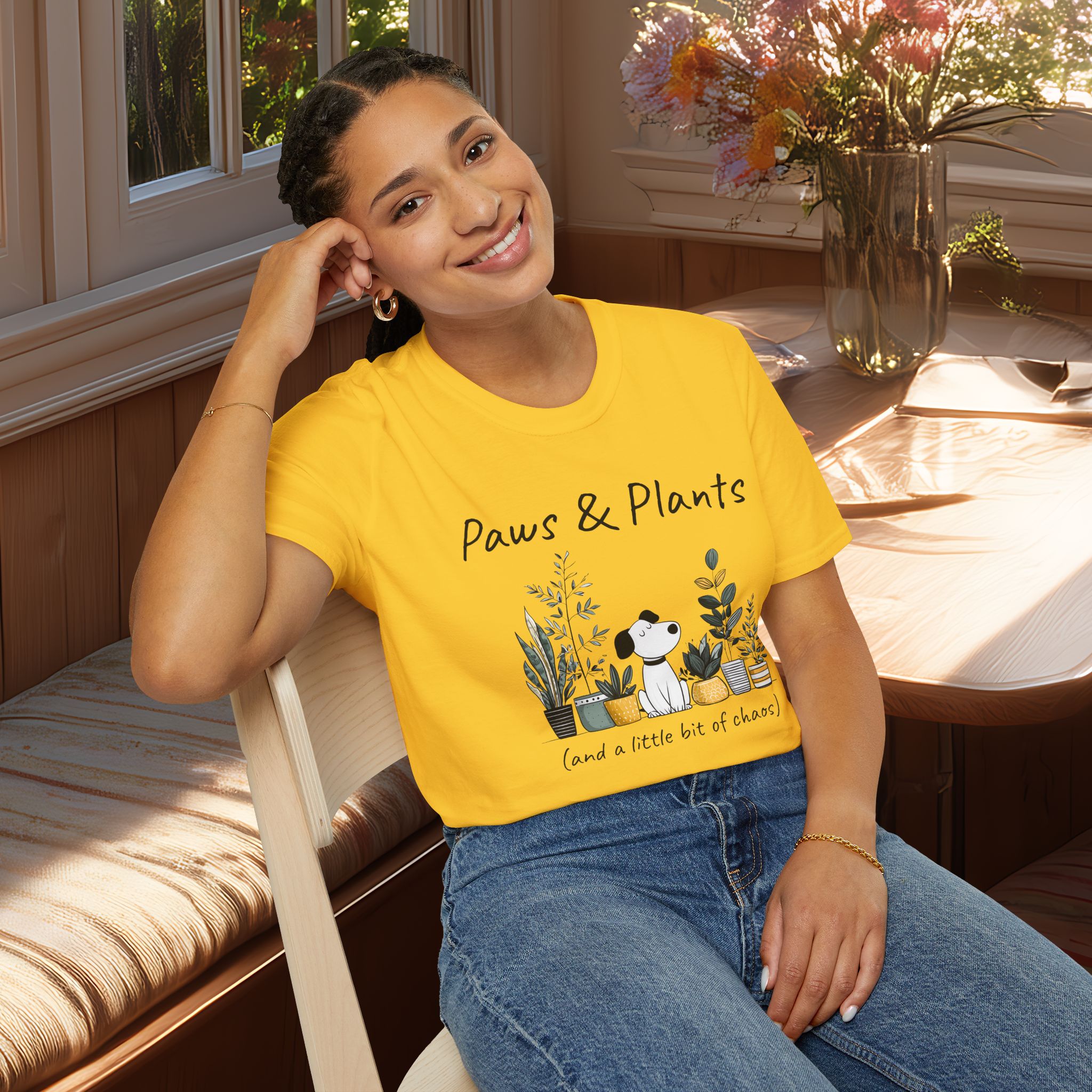 Cute Dog and Plants Tee – “Paws & Plants (and a little bit of chaos)”