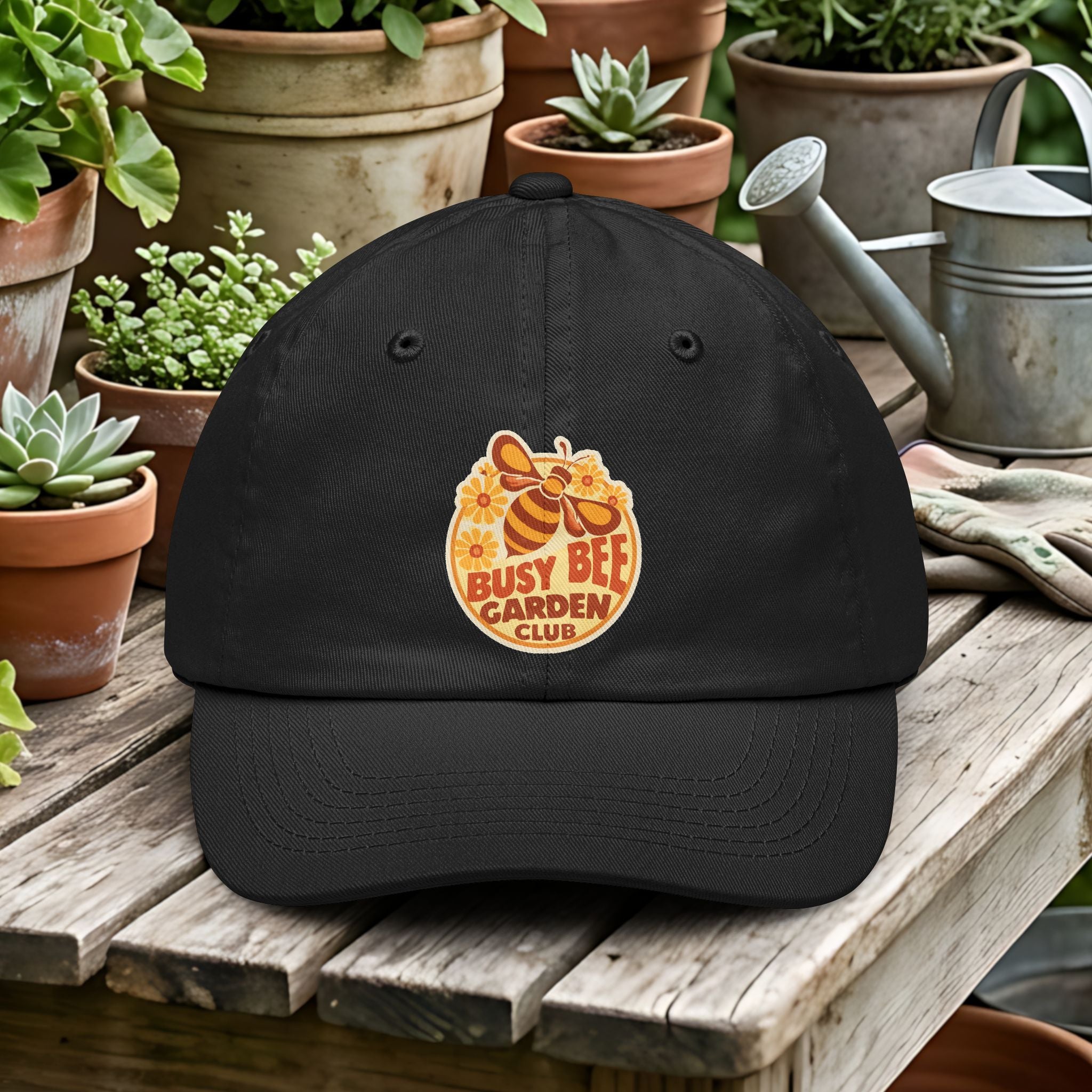 Retro Busy Bee Garden Club Emblem Dad Hat