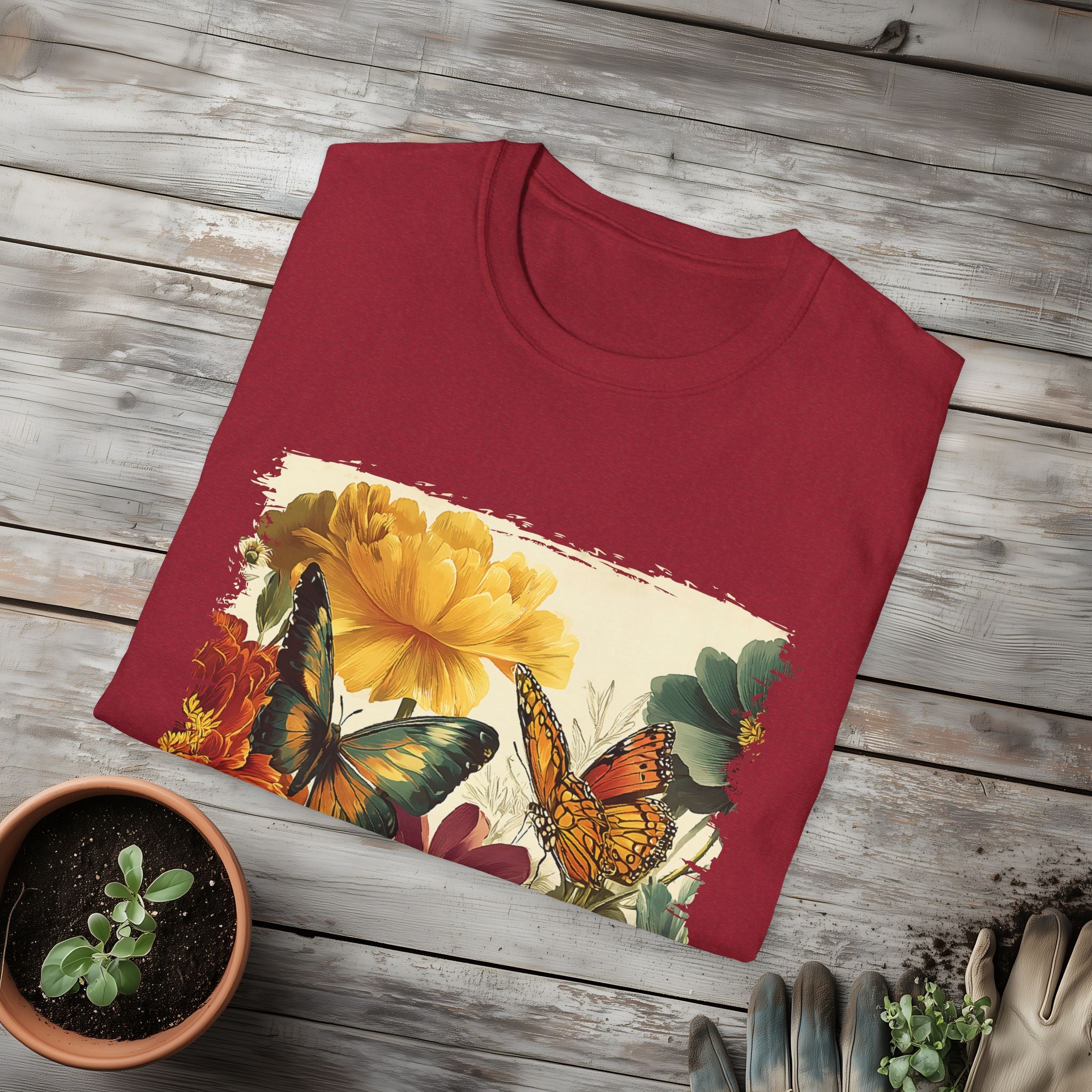 Butterflies & Blooms Retro Garden Flower T-Shirt