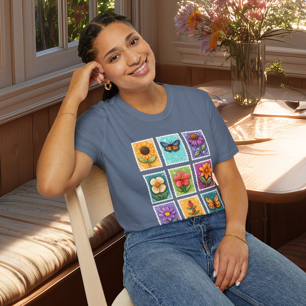Whimsical 3x3 Floral & Butterfly Stamp Collection T-Shirt