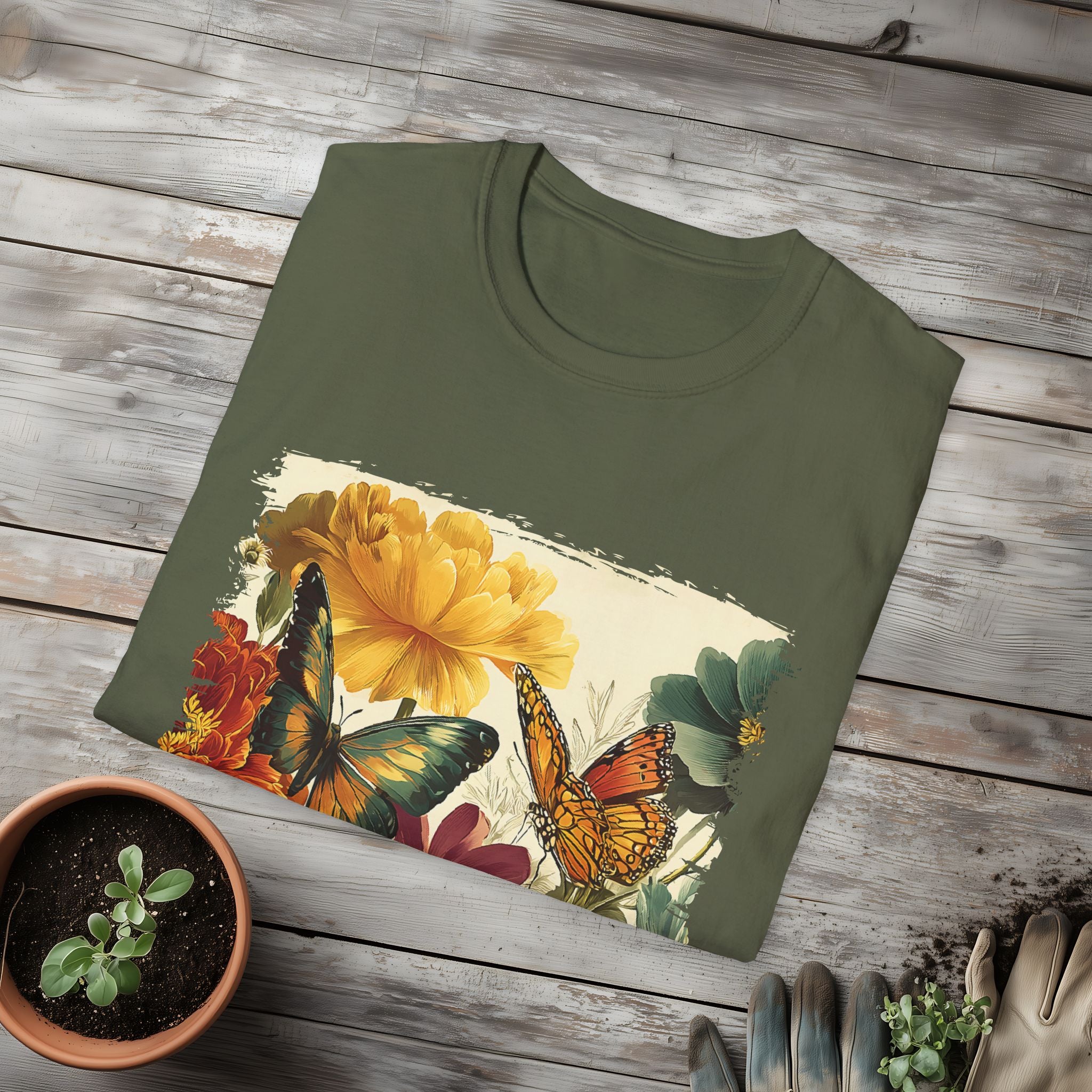 Butterflies & Blooms Retro Garden Flower T-Shirt