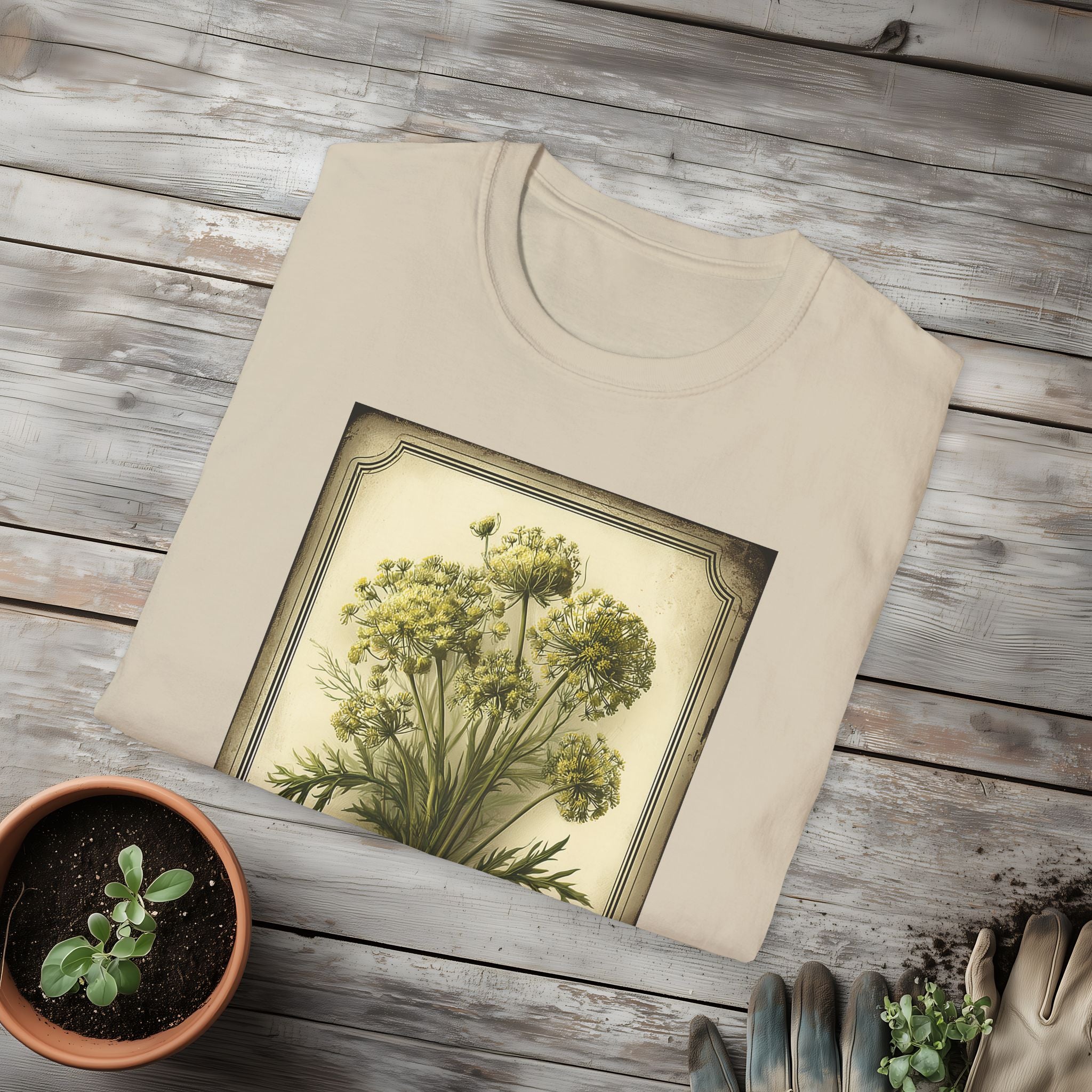 Vintage Dill Herb Seed Packet Unisex T-Shirt for Gardeners, Nature Lovers, Summer Casual Wear