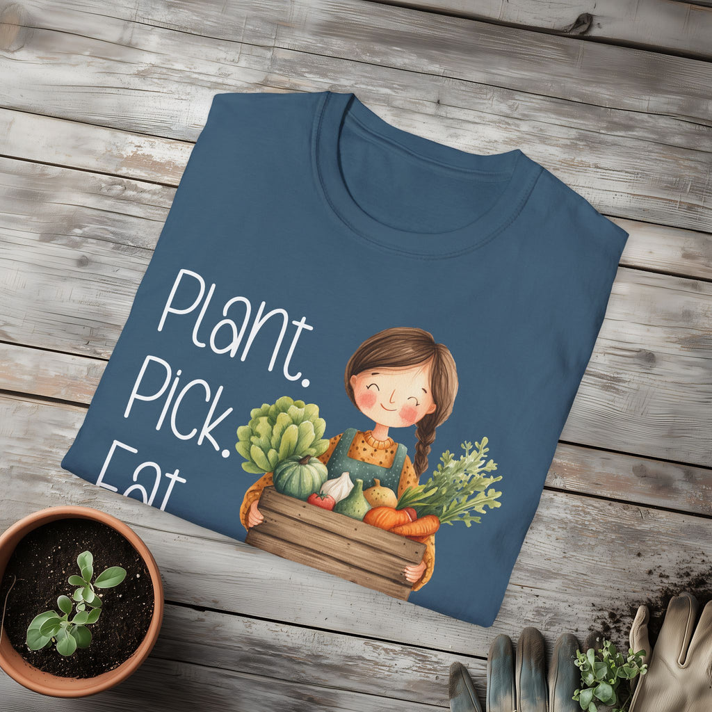 Plant Pick Eat, Cartoon Gardener T-Shirt