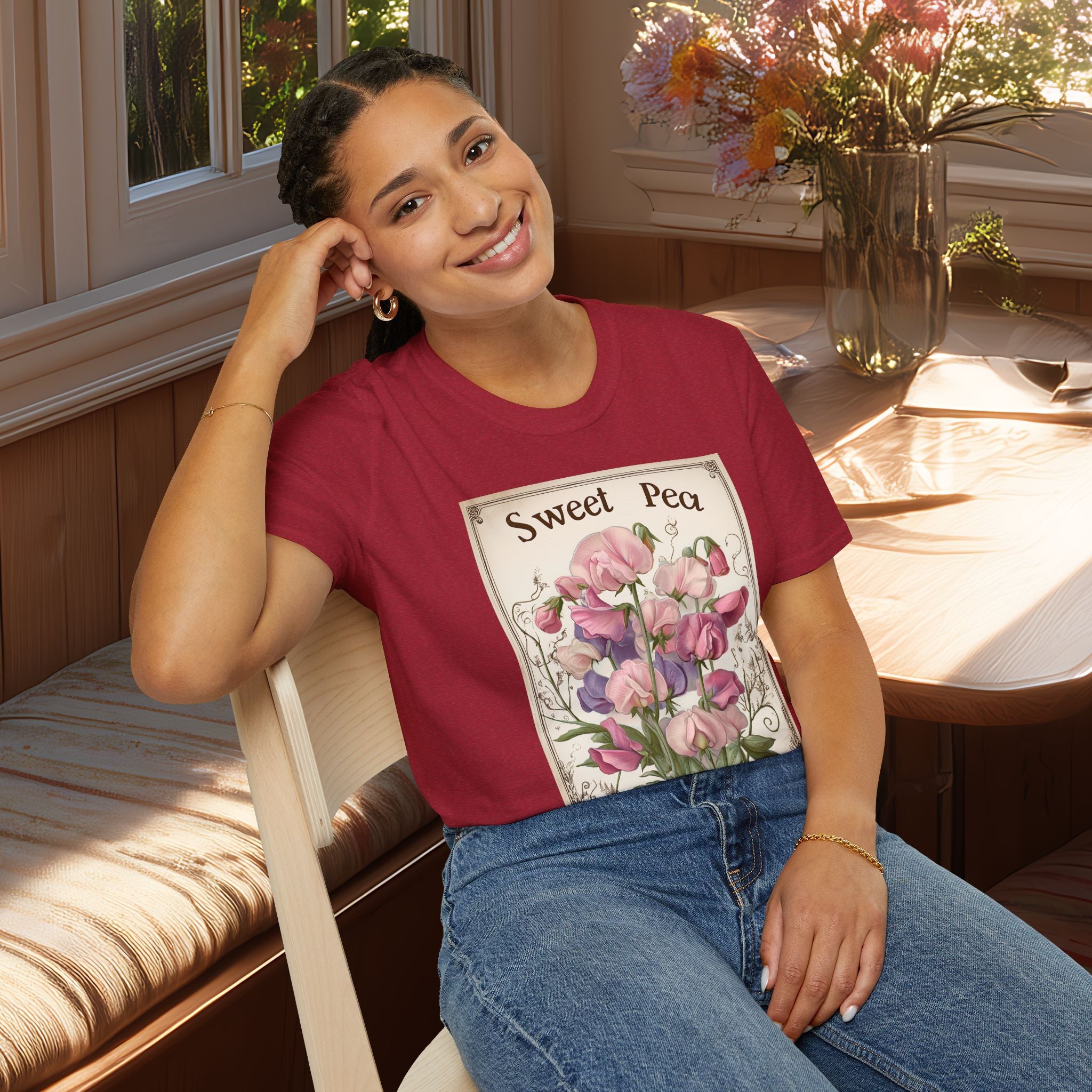Vintage Sweet Peas Seed Packet T-Shirt for Gardeners