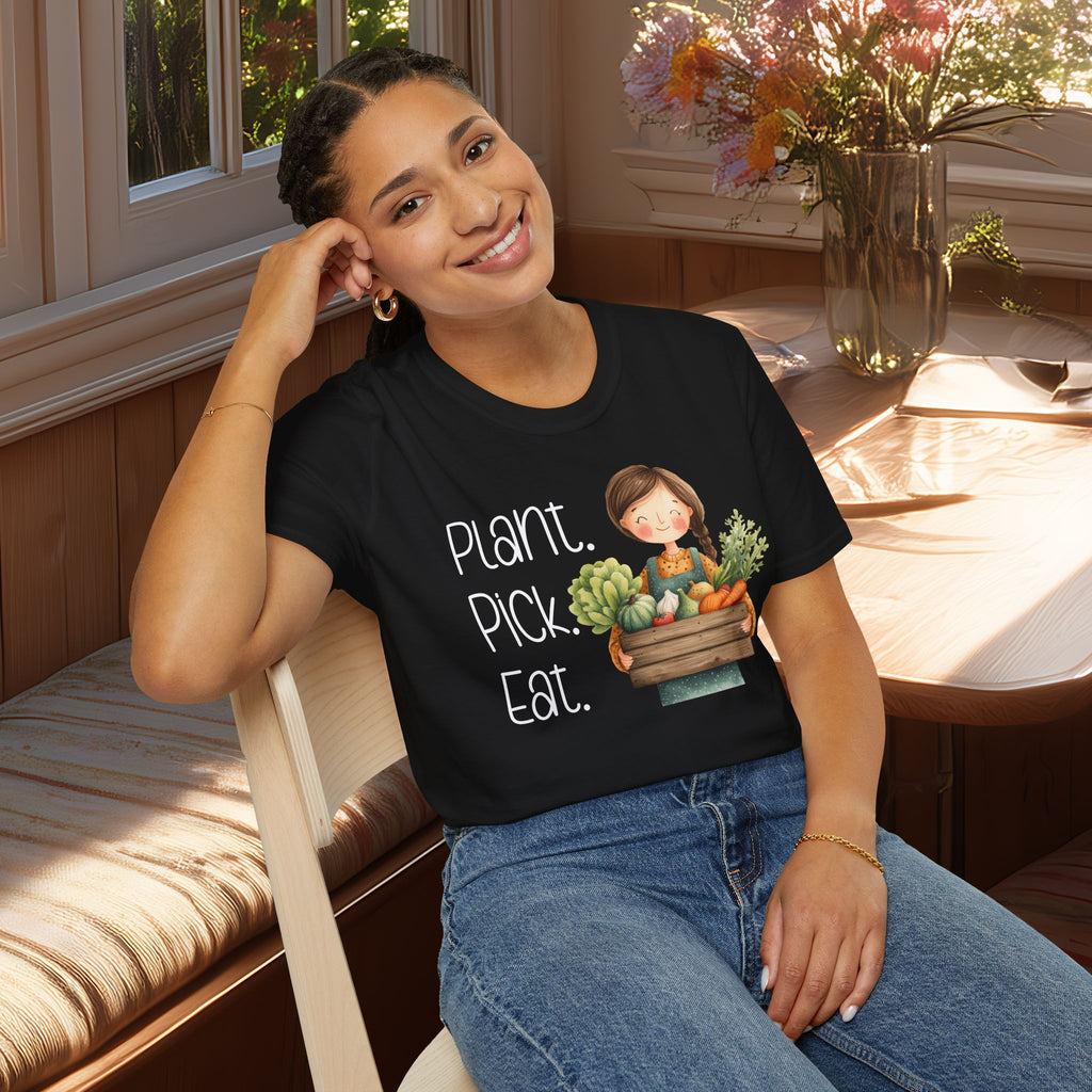 Plant Pick Eat, Cartoon Gardener T-Shirt