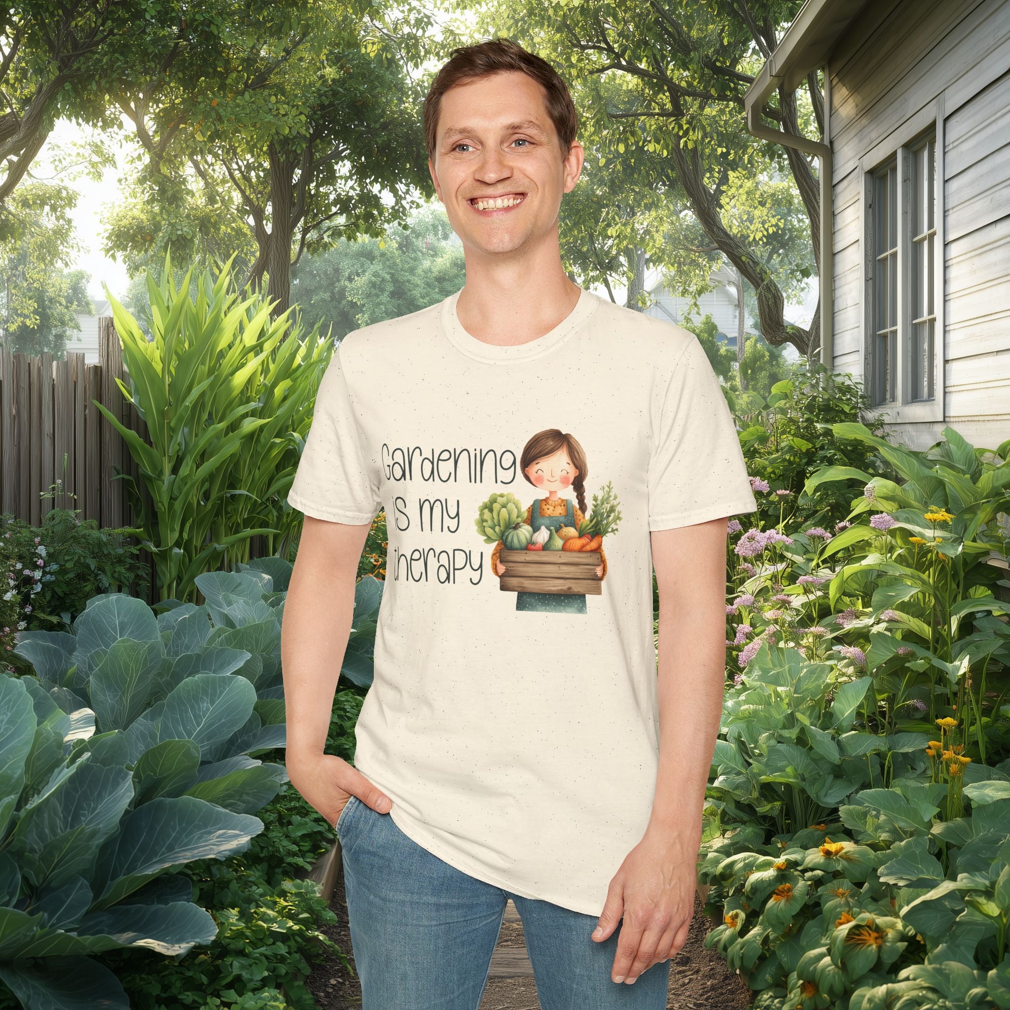 Gardening is My Therapy, Cartoon Gardener T-Shirt