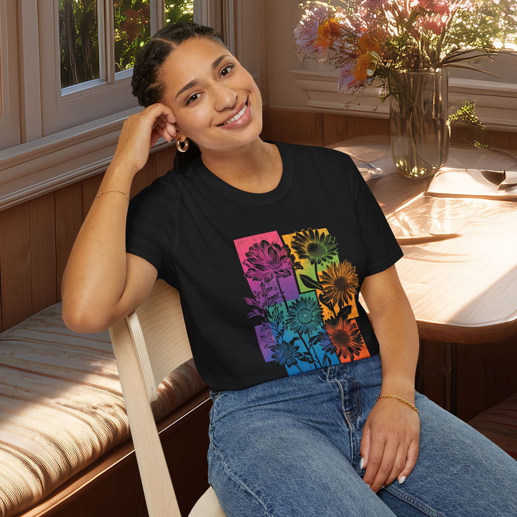Retro Rainbow Floral Collage T-Shirt