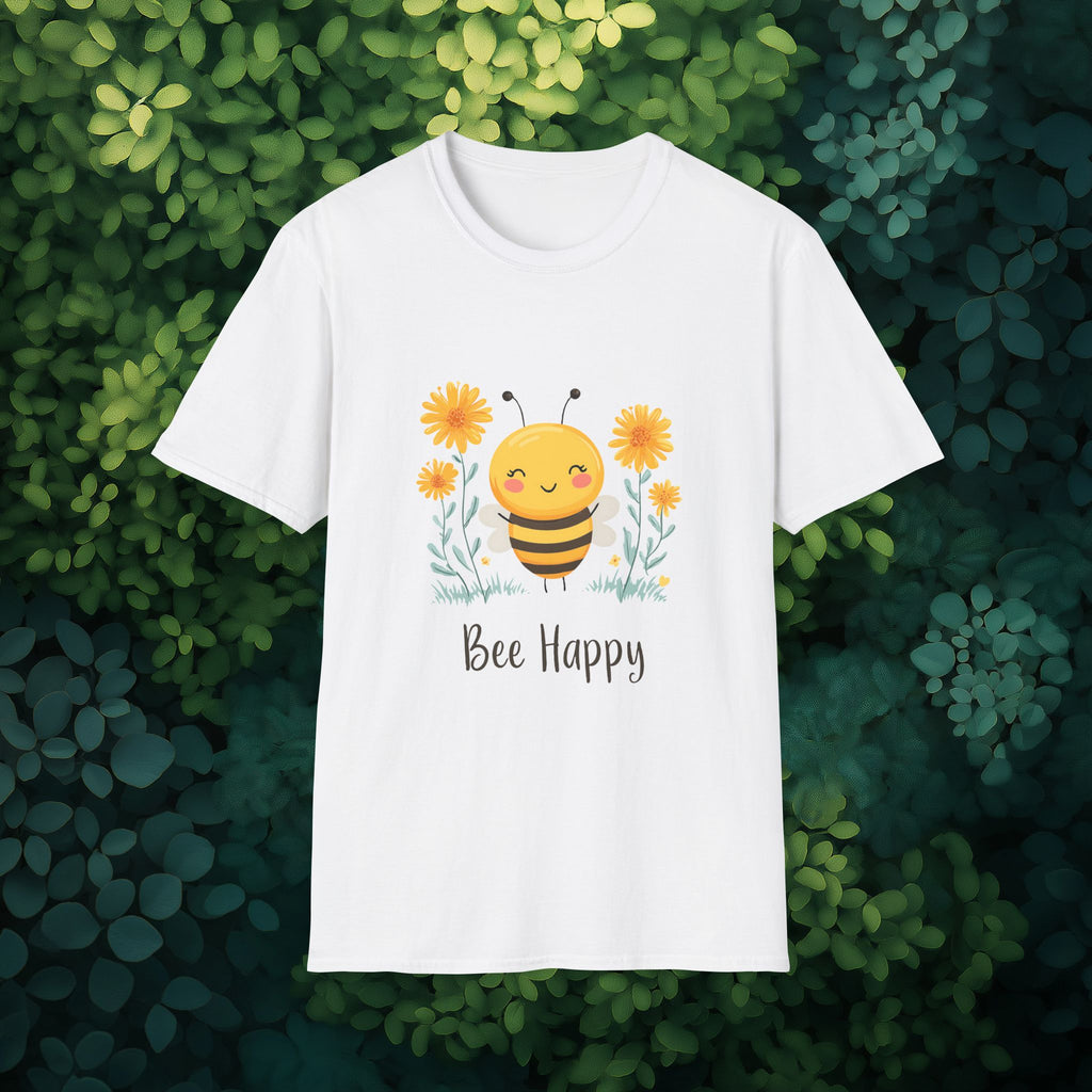 Cartoon Bee Happy Unisex T-Shirt for Gardeners, Nature Lovers, Bee Enthusiasts