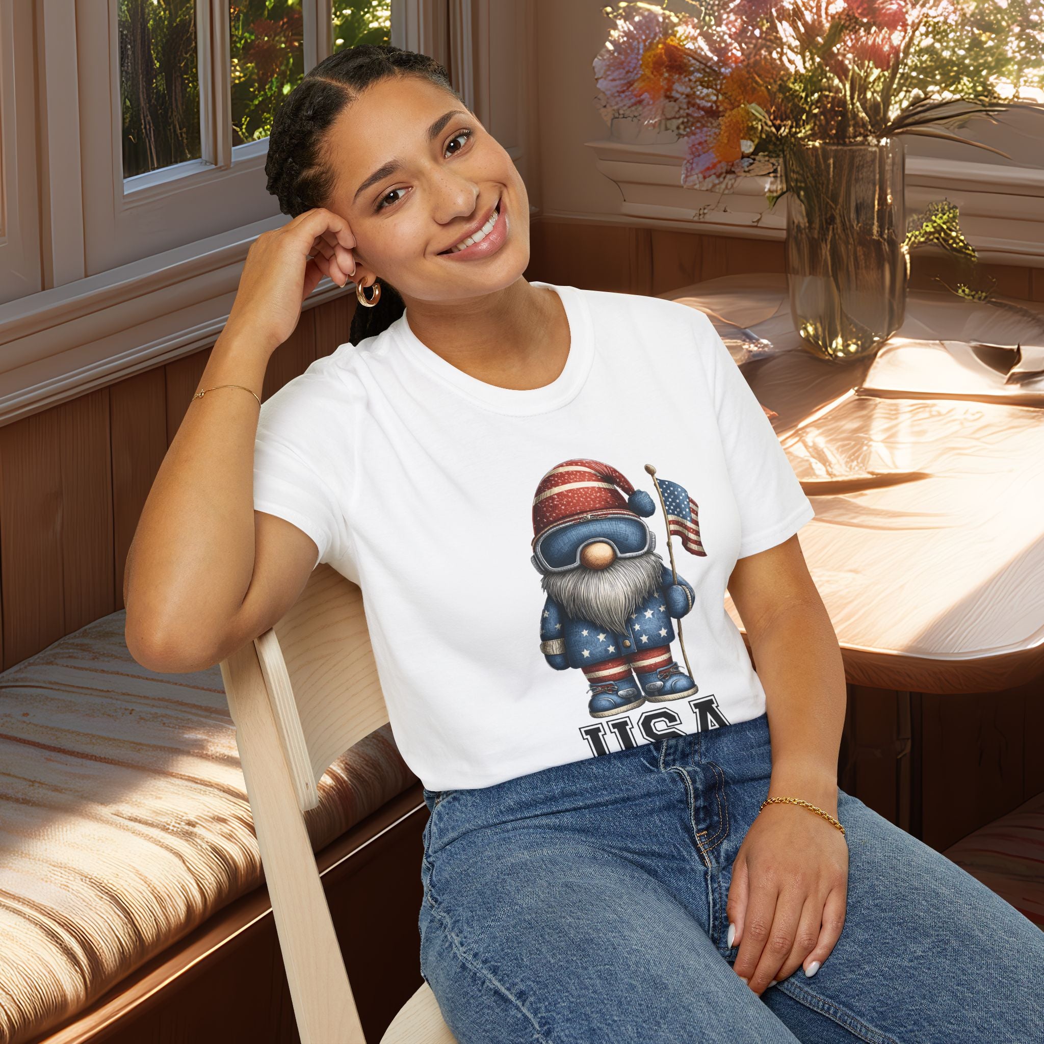 USA Gnome Shirt – Patriotic Winter Sports Tee