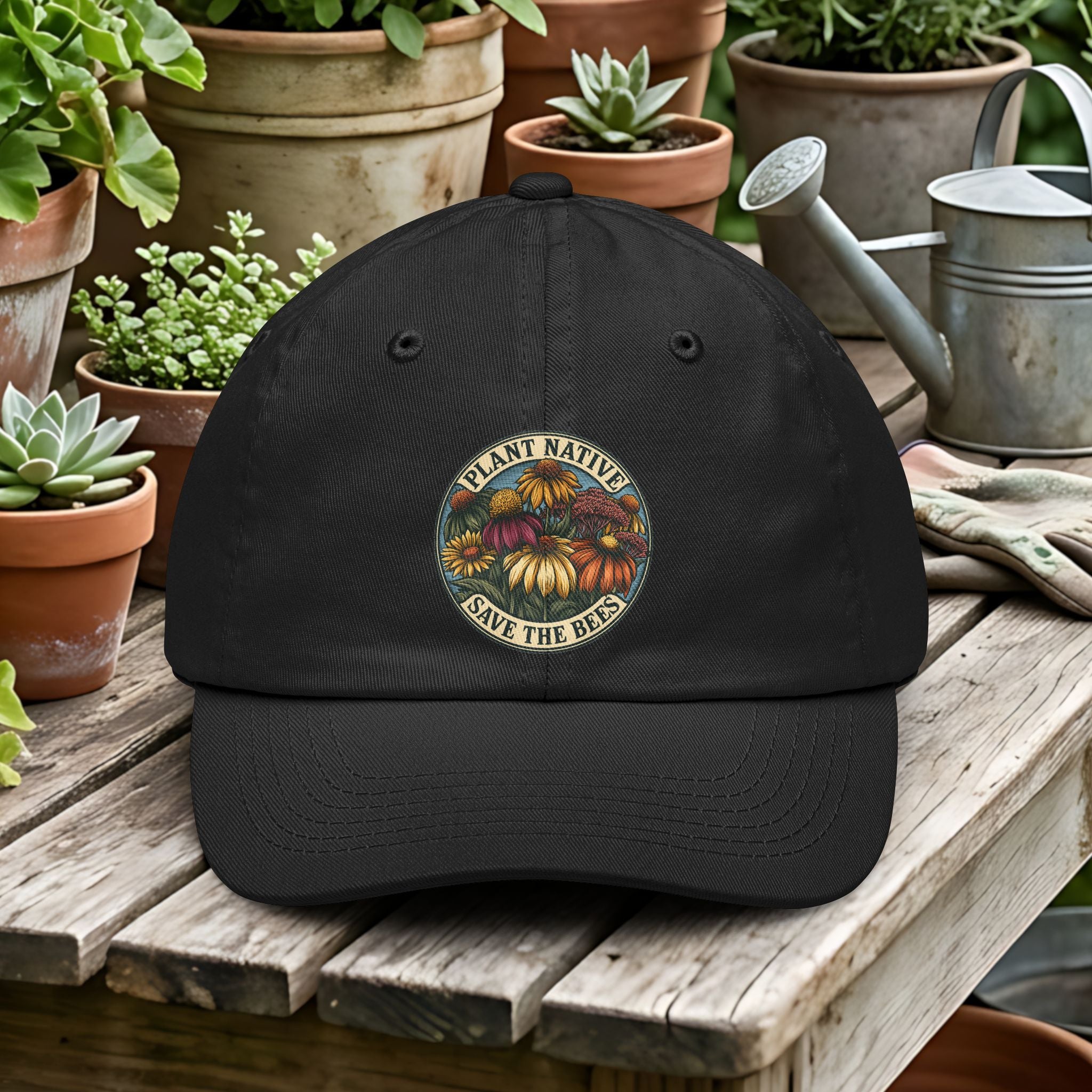 Plant Native Save the Bees Dad Hat – Native Wildflower Pollinator Cap