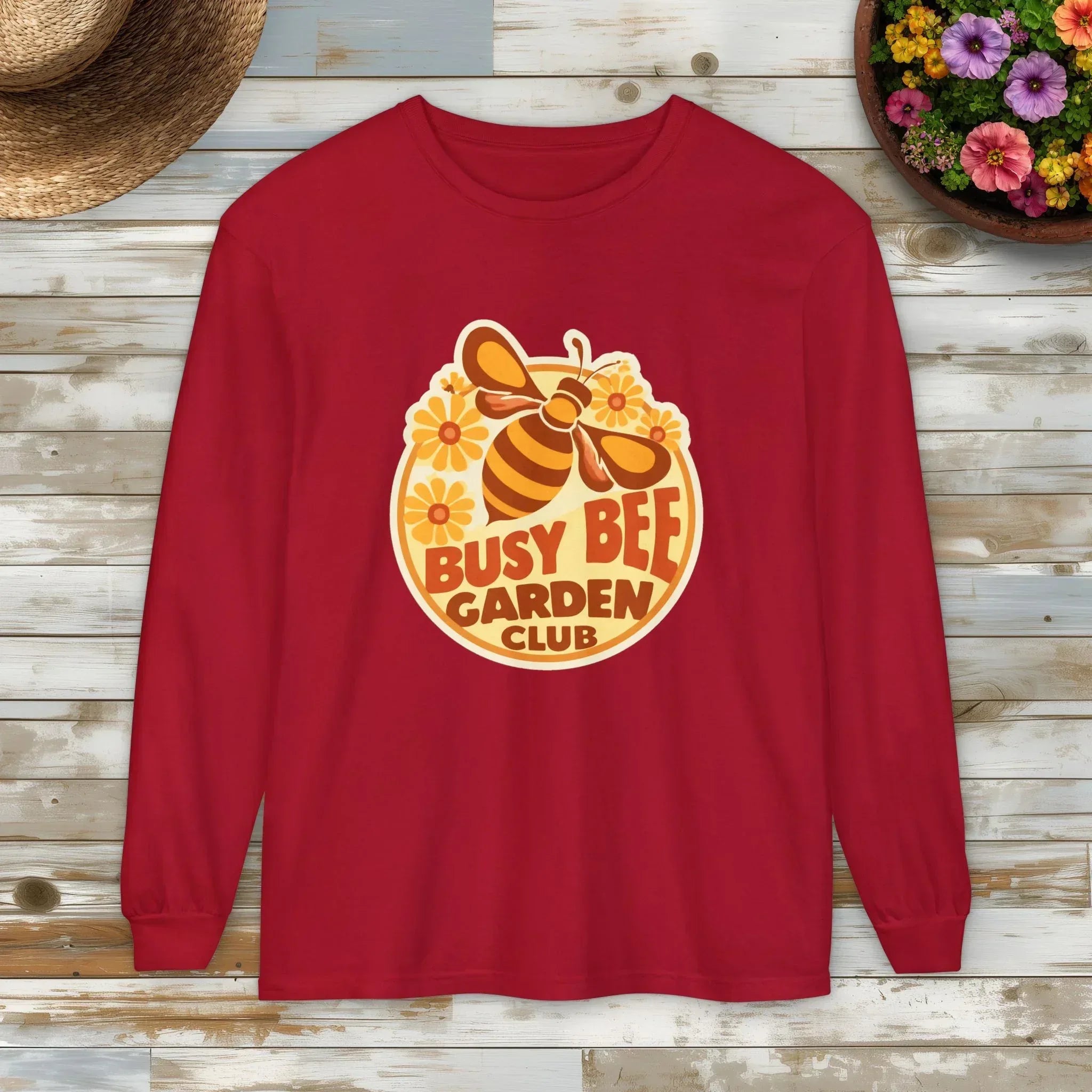 Busy Bee Garden Club Long Sleeve Tee – Retro 60s Bee Shirt