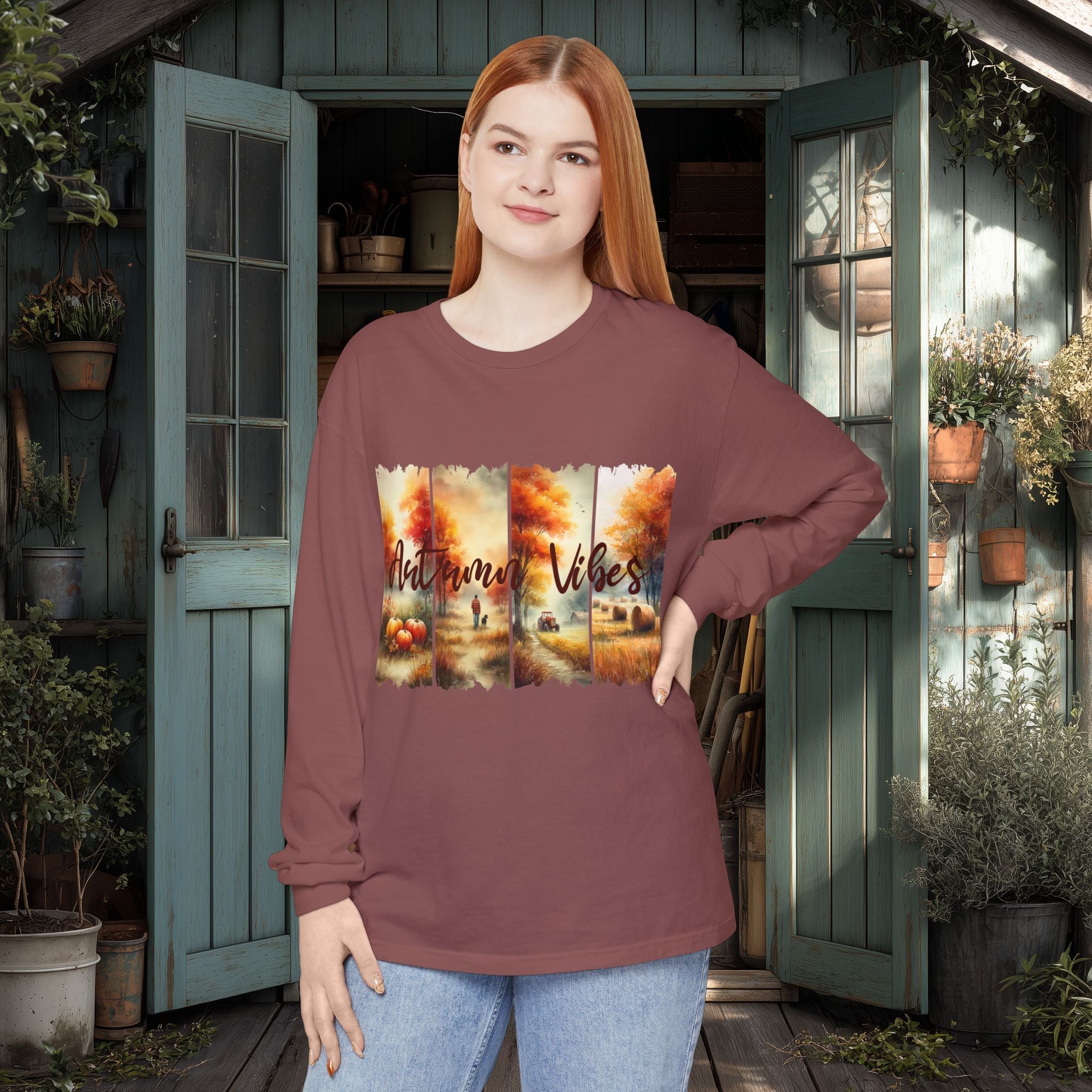 Autumn Vibes Farm Scene Long Sleeve Tee