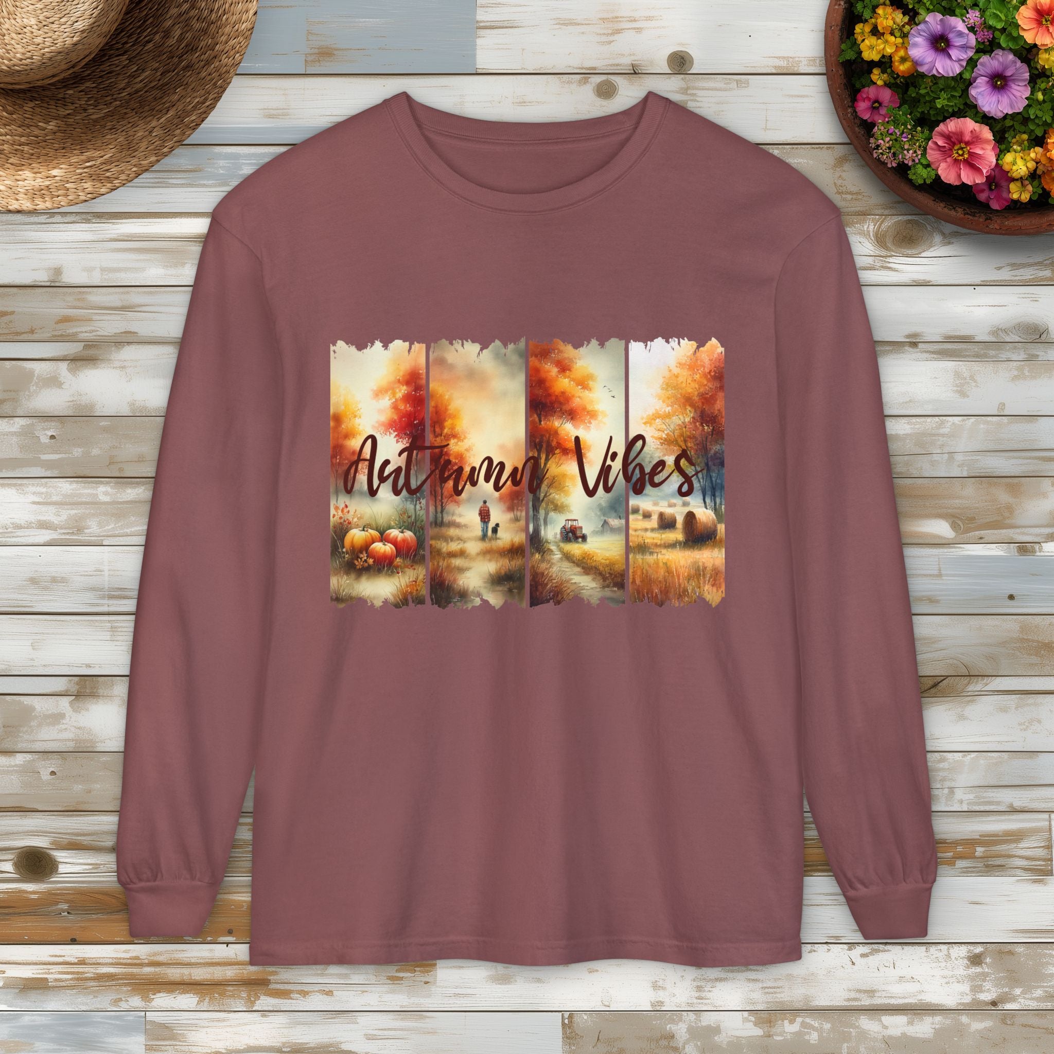Autumn Vibes Farm Scene Long Sleeve Tee