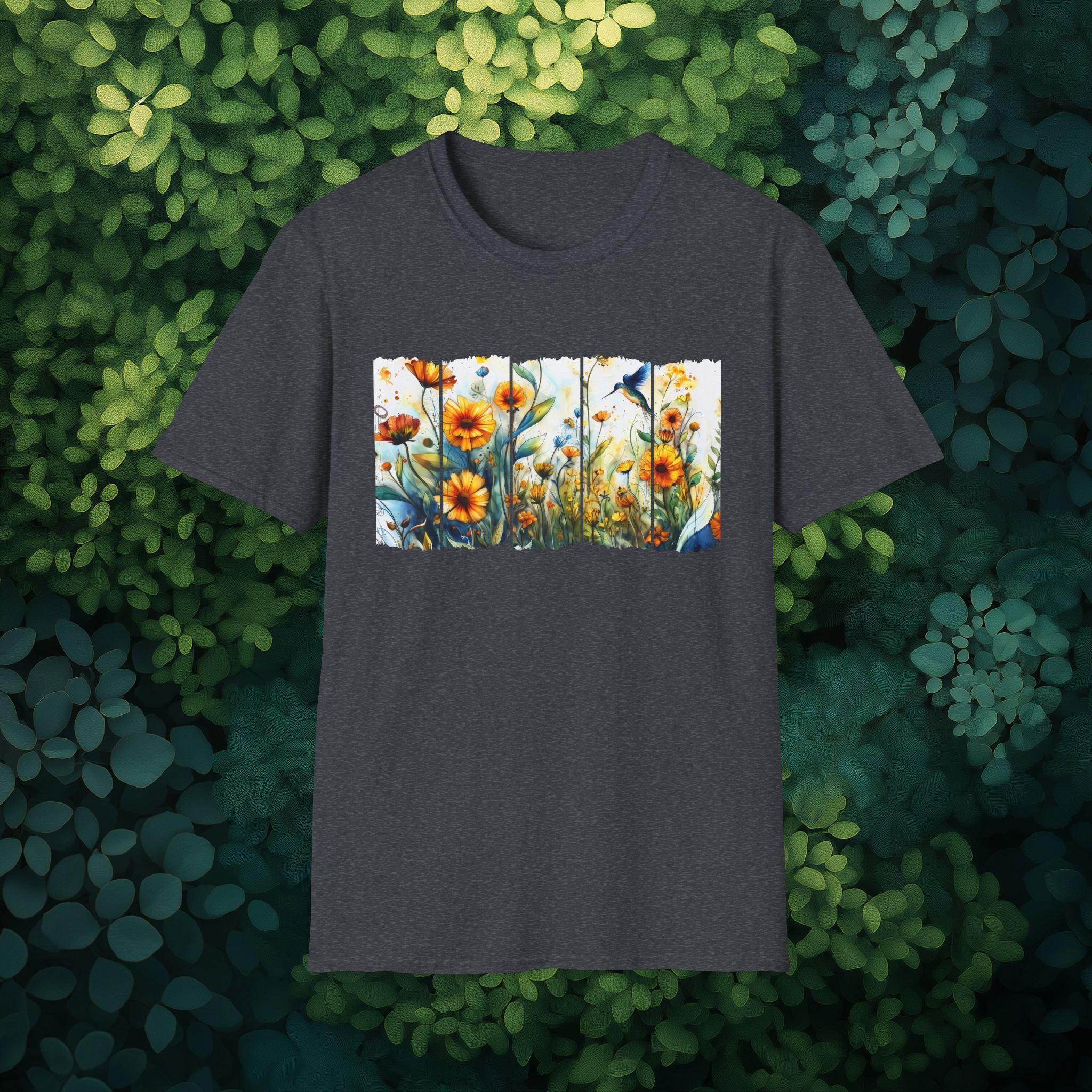 Hummingbird in Wildflowers Unisex T-Shirt for Gardeners, Nature Lovers, Bee Enthusiasts